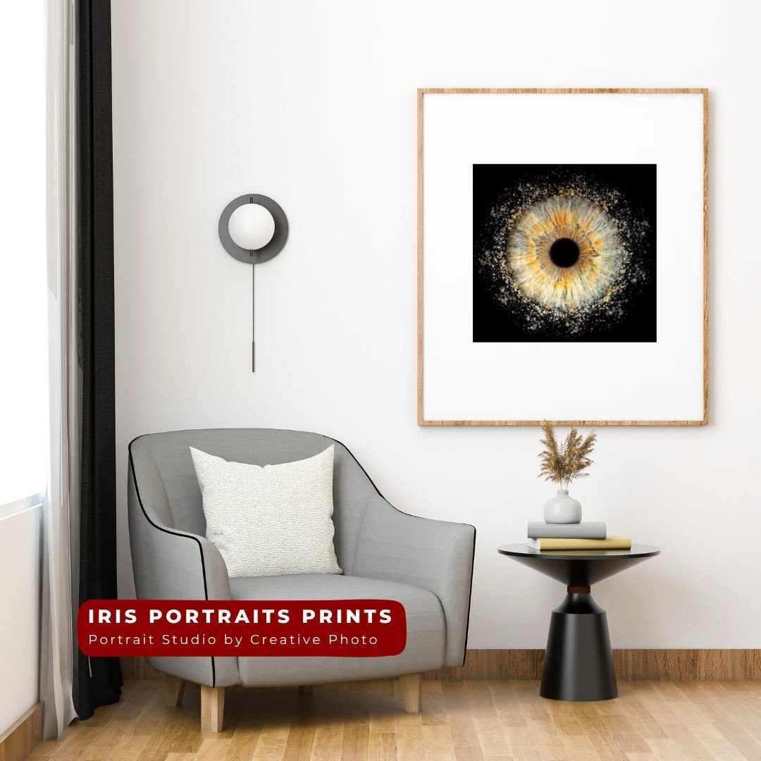 Your eyes tell a story like no other.

Turn your Iris portrait into a museum-quality print, custom framed to be displayed beautifully in your home or office.

Captured in our Portrait Studio and finished with professional printing and framing&mdash;e
