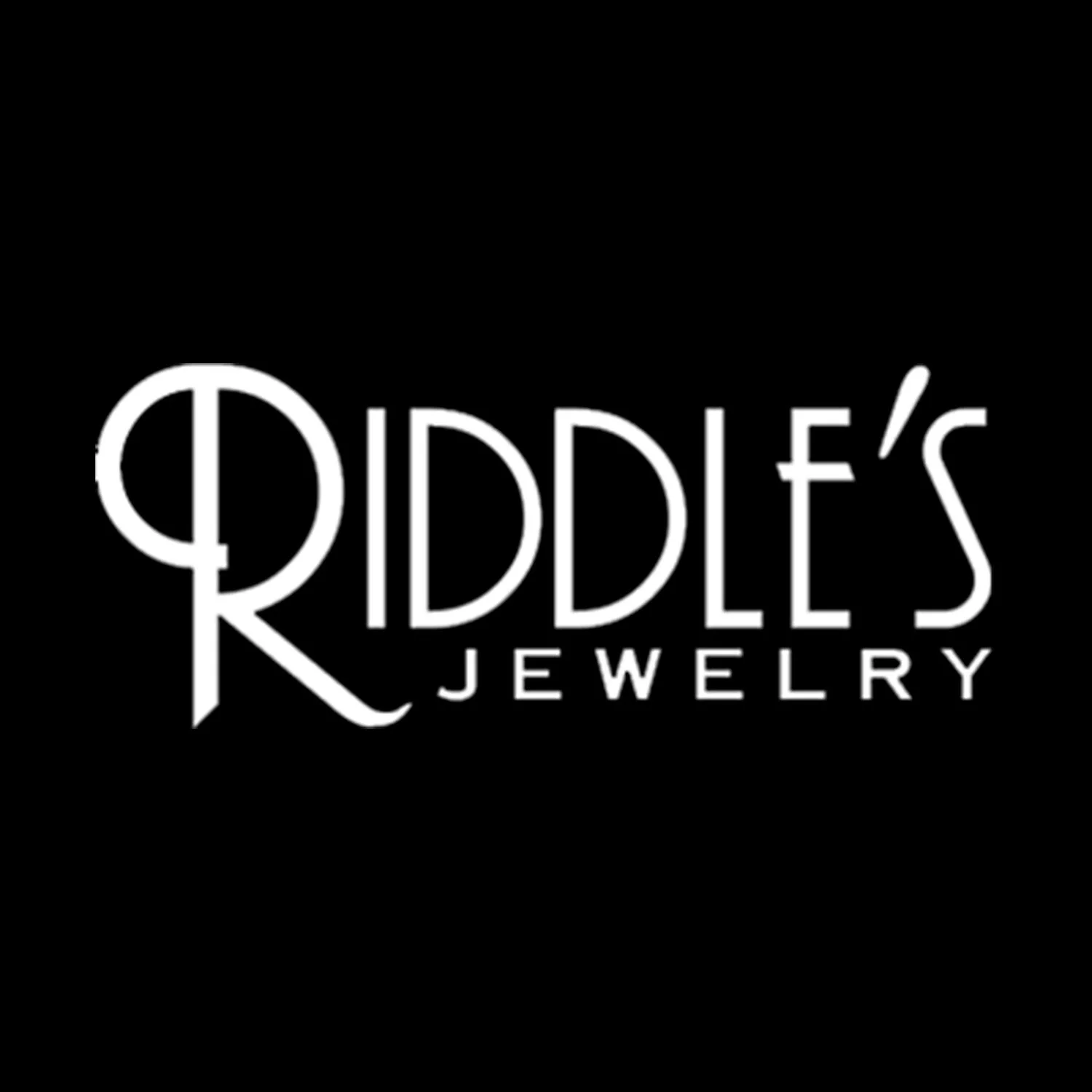 Logo for Riddle's Jewelry with white text on a black background.