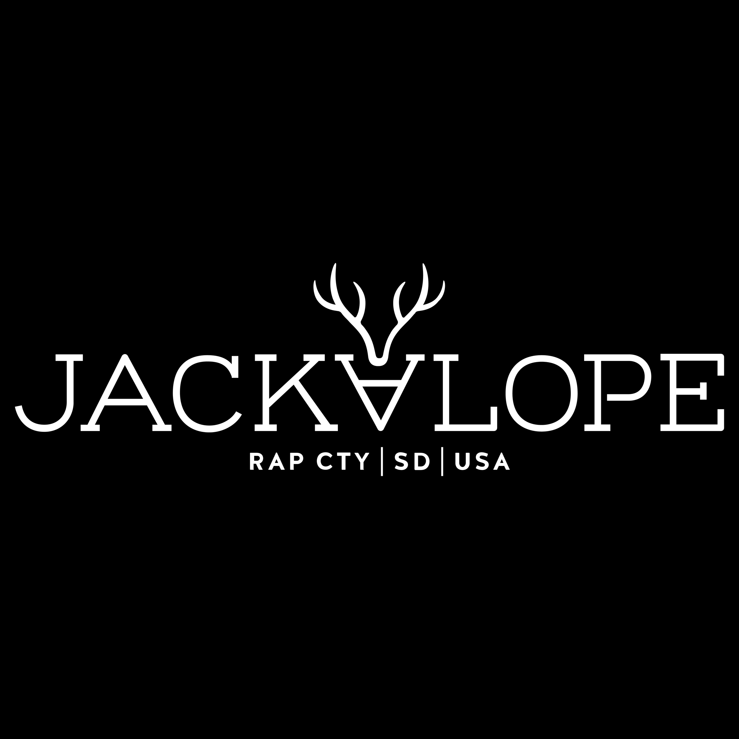 Logo for Jackalope, a rap duo from Rapid City, South Dakota, USA, featuring a stylized deer antler headpiece above the text.