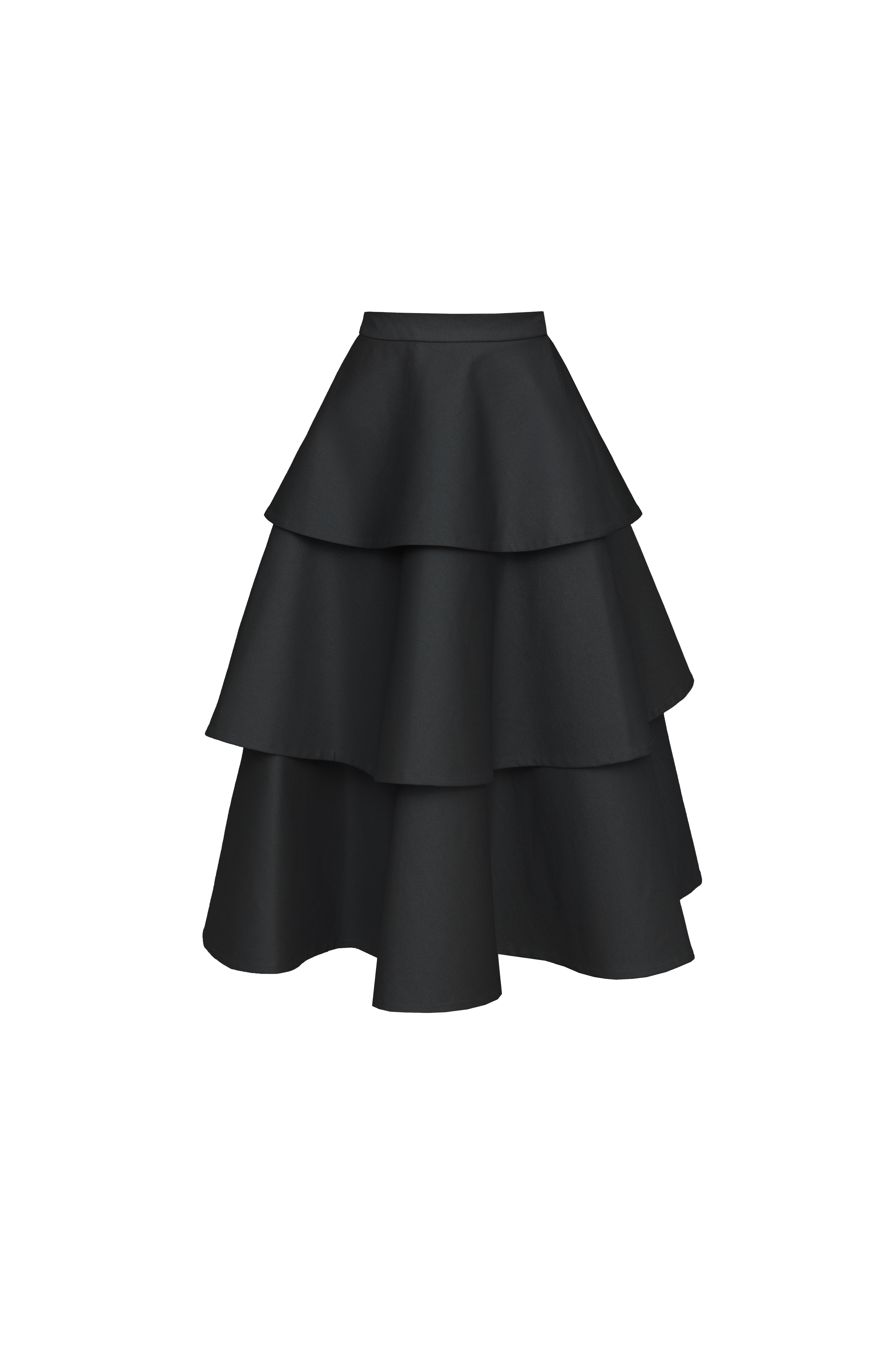 Juno Denim Tiered Skirt in Midnight Black Front