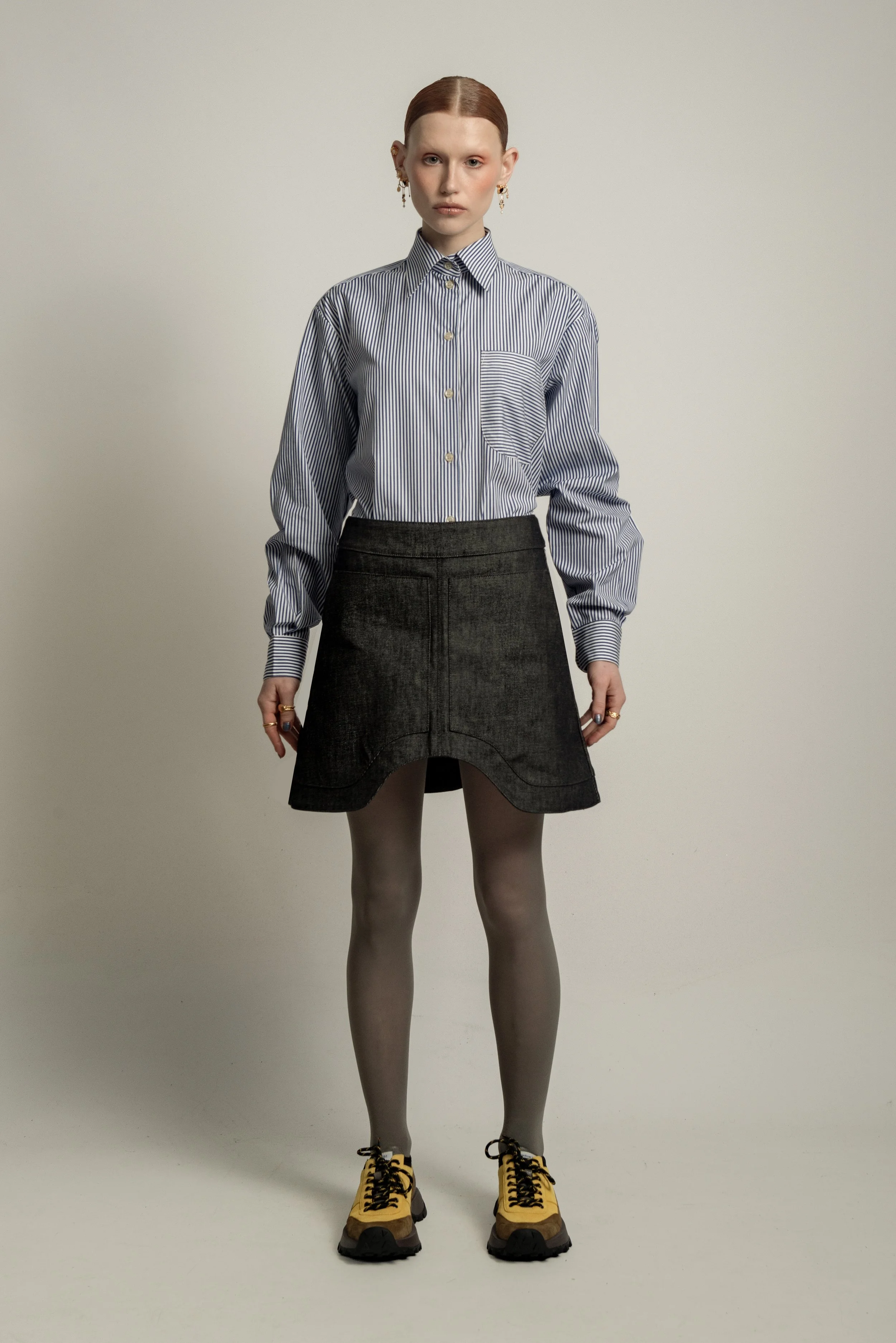 VAN BRUSSEL Nola Biker Skirt in Ash Black Denim