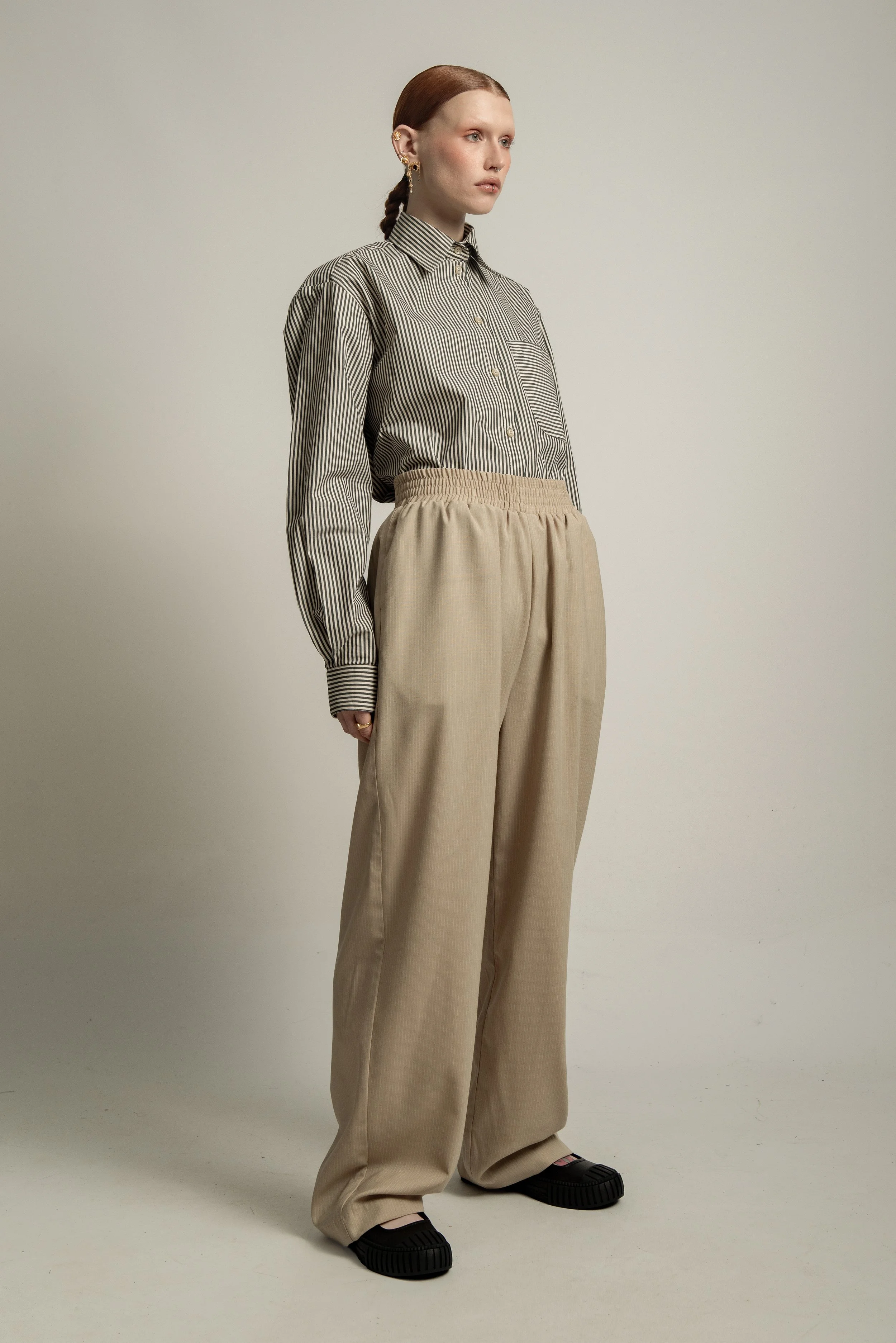 VAN BRUSSEL SOREN TROUSER MUSHROOM STRIPE SIDE