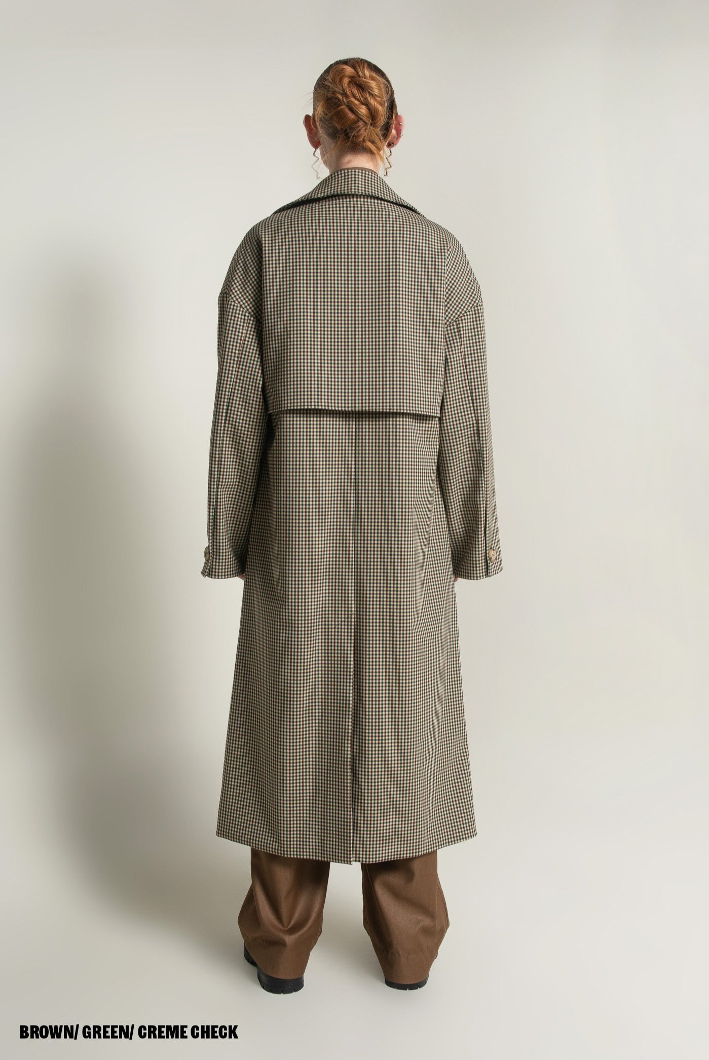 Aubrey Trench Coat Back Brown/ Green/ Creme Check