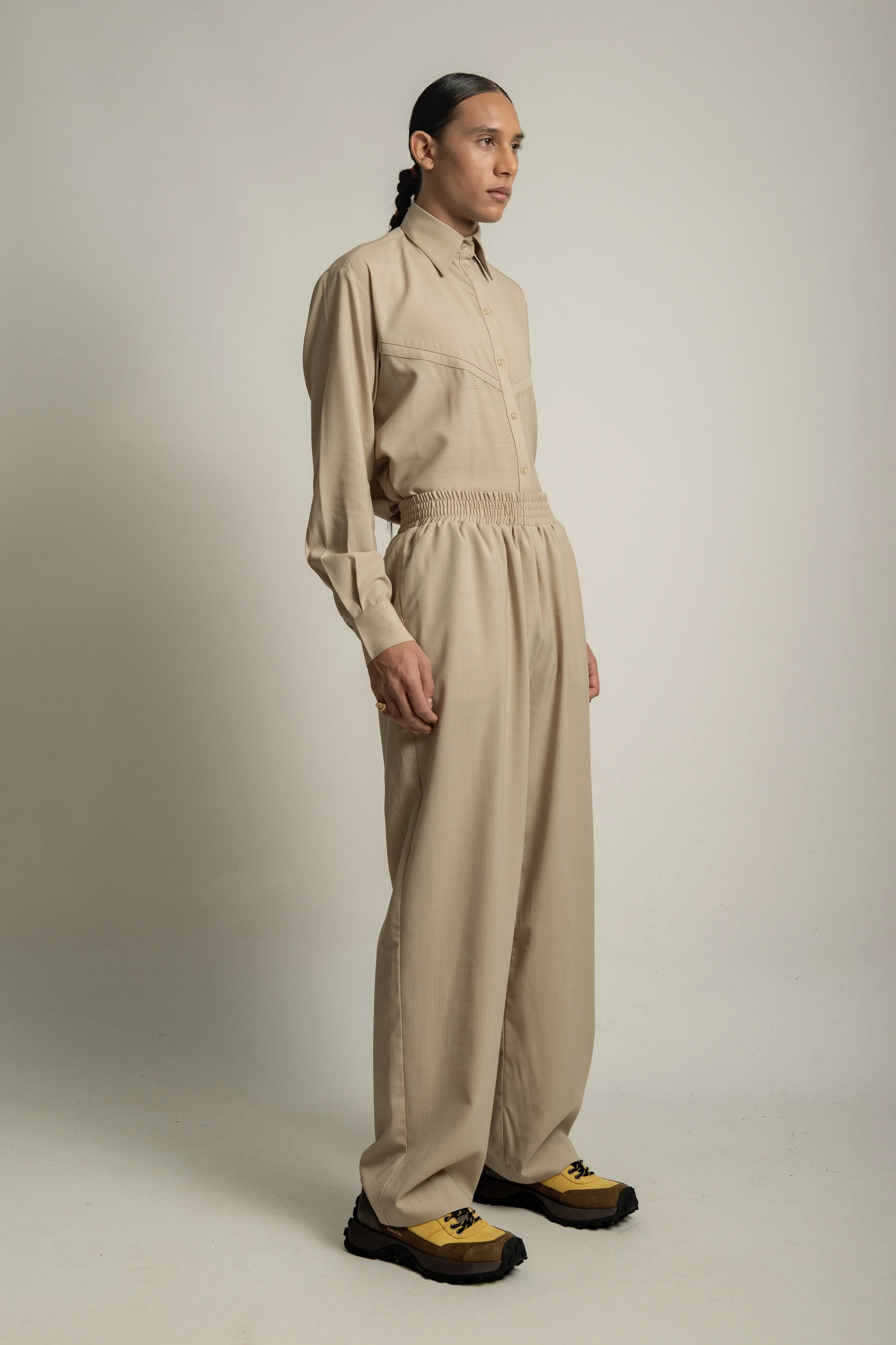 VAN BRUSSEL SOREN TROUSER MUSHROOM STRIPE SIDE