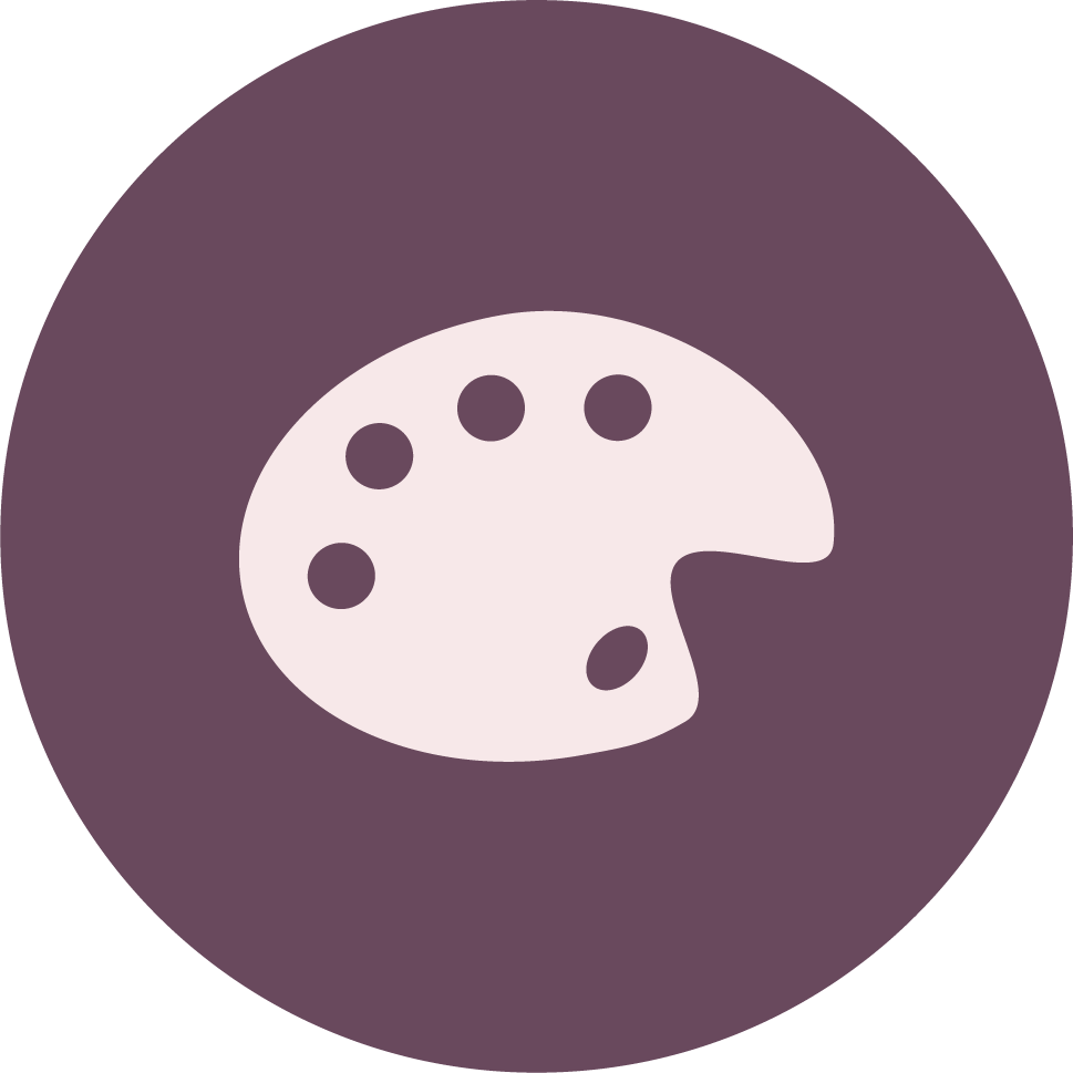 Icon of an artist's palette inside a purple circle.