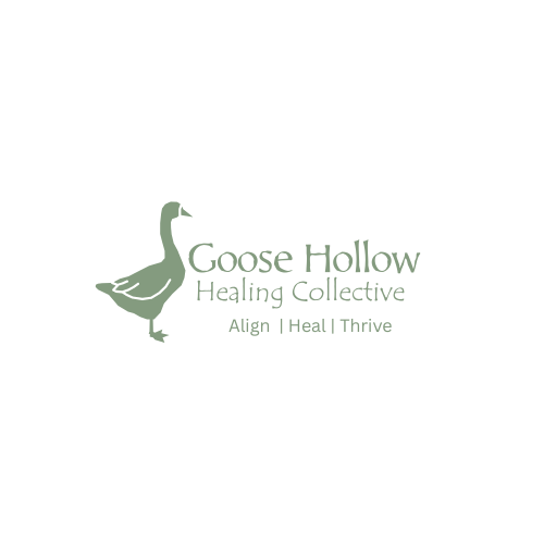 Logo for Goose Hollow Healing Collective featuring a goose graphic and the words 'Align | Heal | Thrive'.