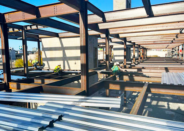 Interior steel framing at 918 Delaware Avenue, Building B, in Philadelphia.