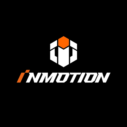 Logo with a stylized geometric shape and the text 'INMOTION' in white and orange on a black background.