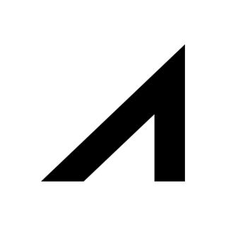 Black abstract geometric logo with angular shapes on a white background.