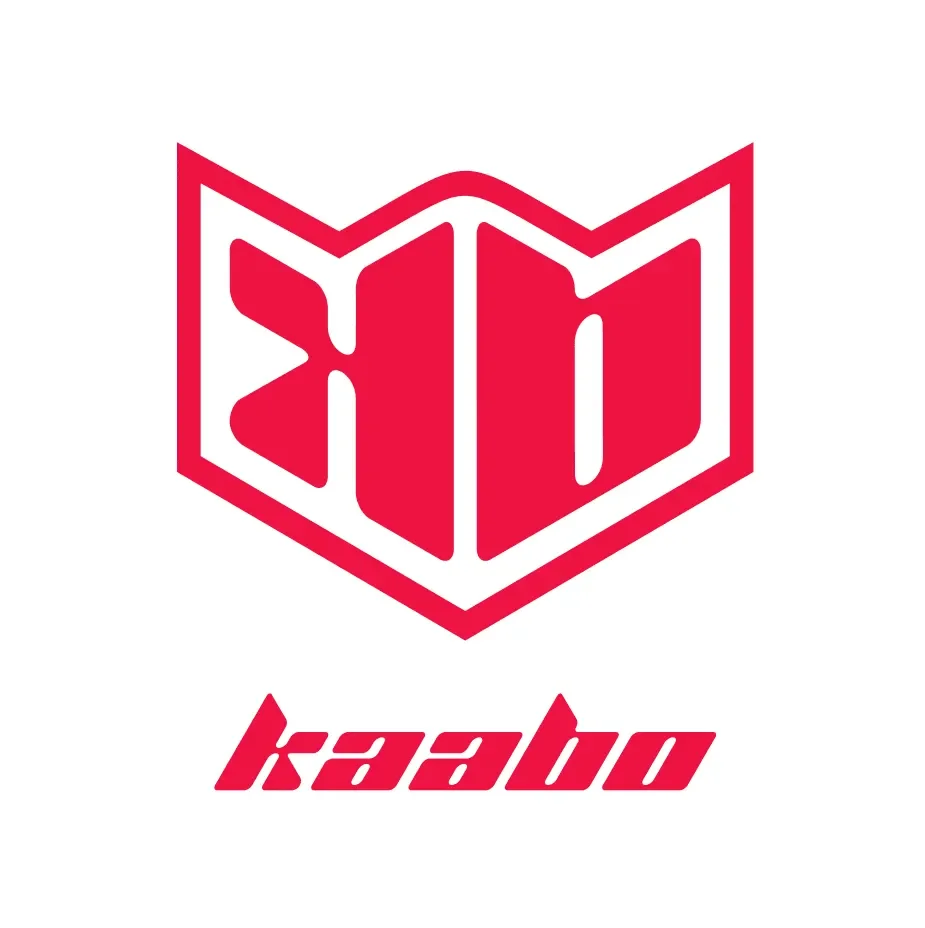 Red and white logo with the word 'kaabo' written in stylized text below a geometric design.