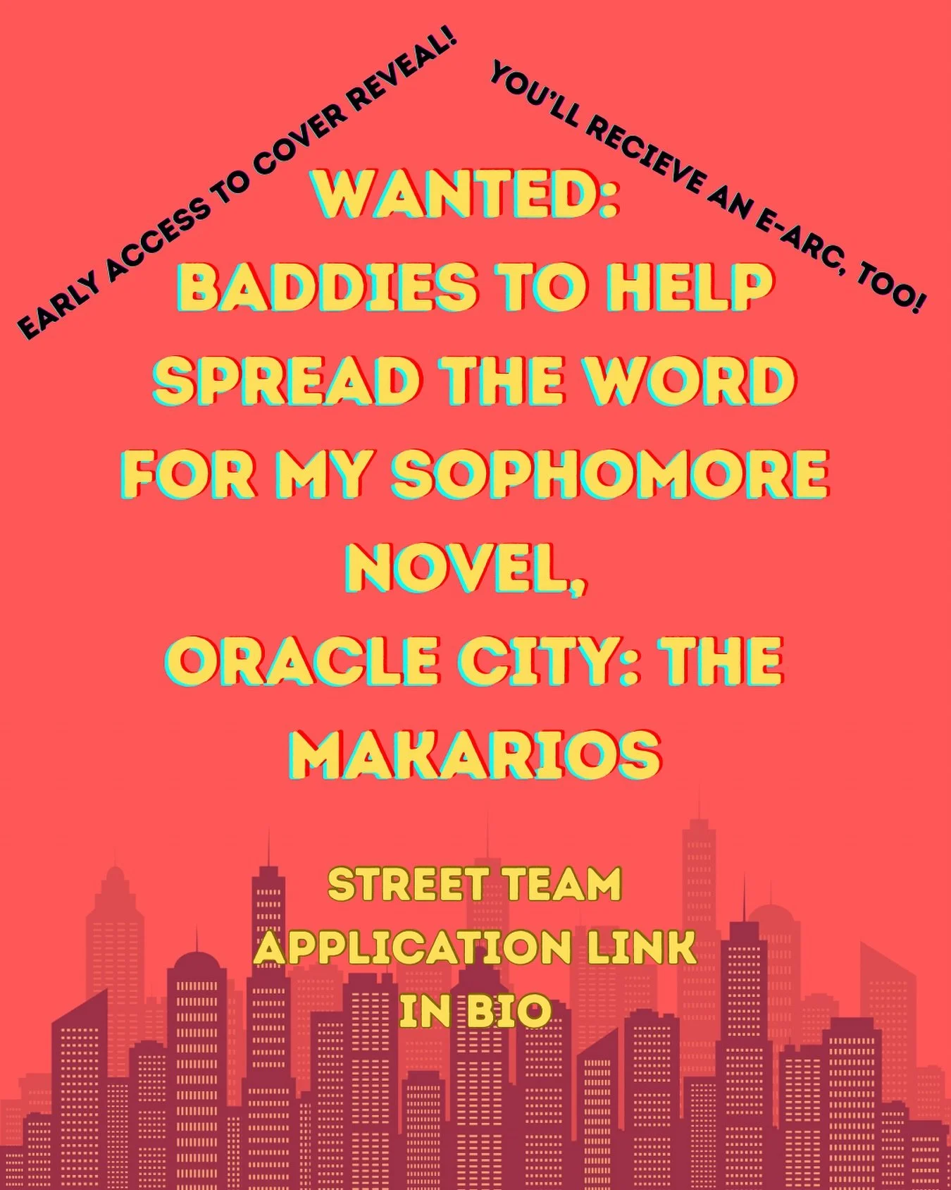 Looking at my calendar like&hellip;.shit, February 24 is SOON. I need to get the word out on this chaotic urban fantasy STAT! 
Please repost/share this if you want to help me reach as many people as possible! 
I need baddies who love: 
🔥Messy sister