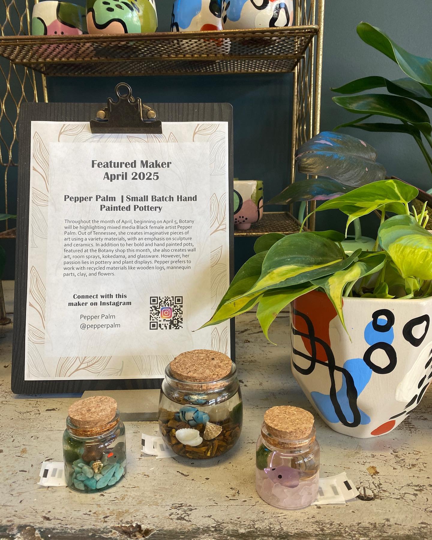 Don&rsquo;t forget to check out our Featured Maker for the month of April @pepperpalm! Their vibrant, handmade pots in various sizes will be available through the end of the month to add character and style to you plant collection. They match so well