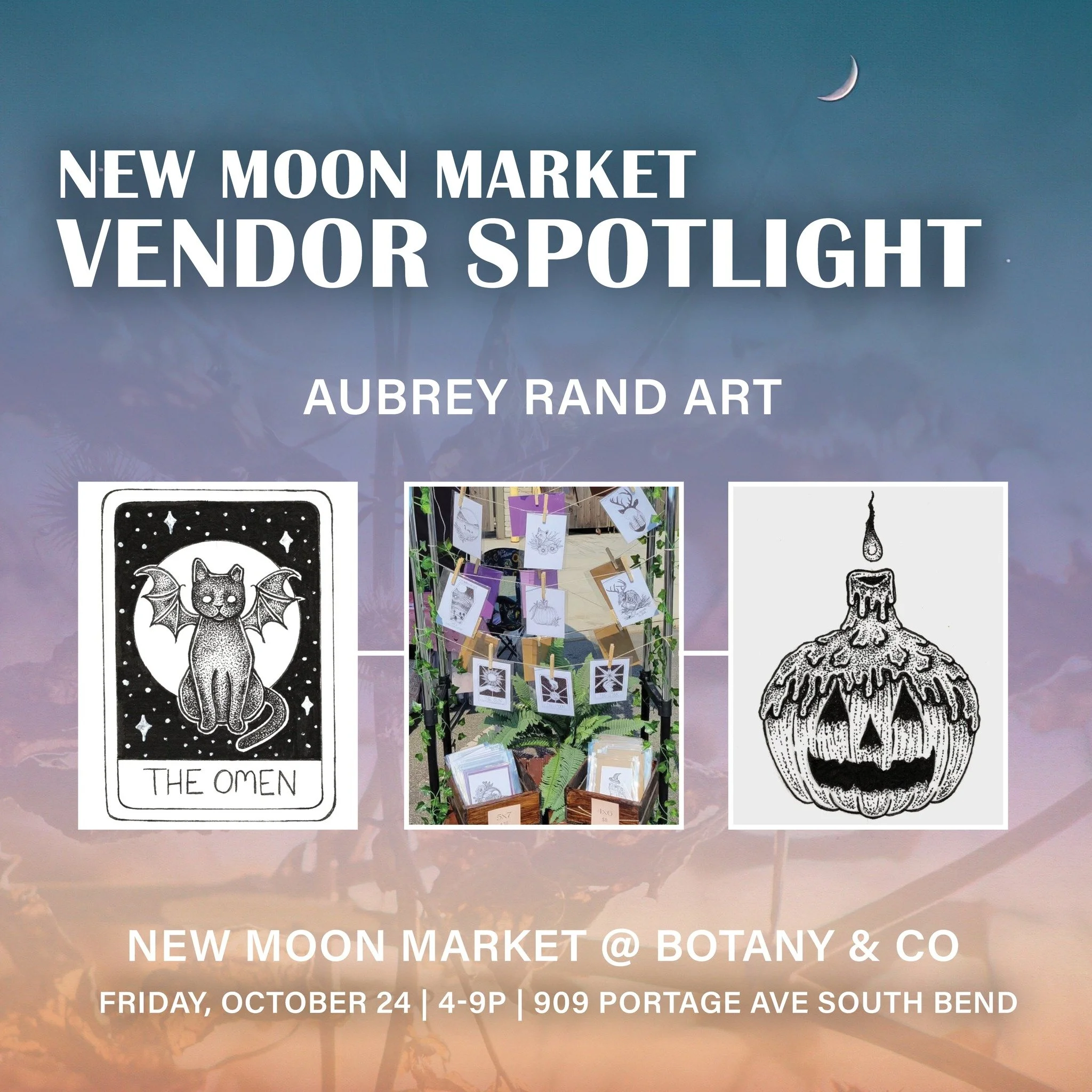 Market Day is TOMORROW! We're squeezing in one more vendor spotlight before we kick off a weekend full of festivities. Help us welcome @aubrey_rand_art to the New Moon Market at Botany!
For Aubrey Rand, every day is Halloween! This artist specialize