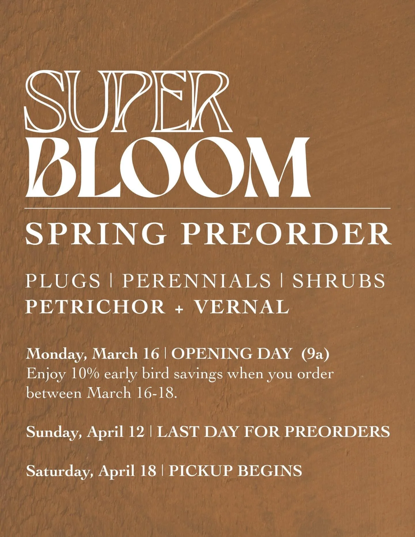 We&rsquo;re just 24 hours and one more sleep away from this year&rsquo;s Spring Preorder, and it&rsquo;s the most extensive and exciting one yet. The fun begins tomorrow, Monday, March 16 at 9a. 

The Plug Bar opens (and will remain open) online, so 