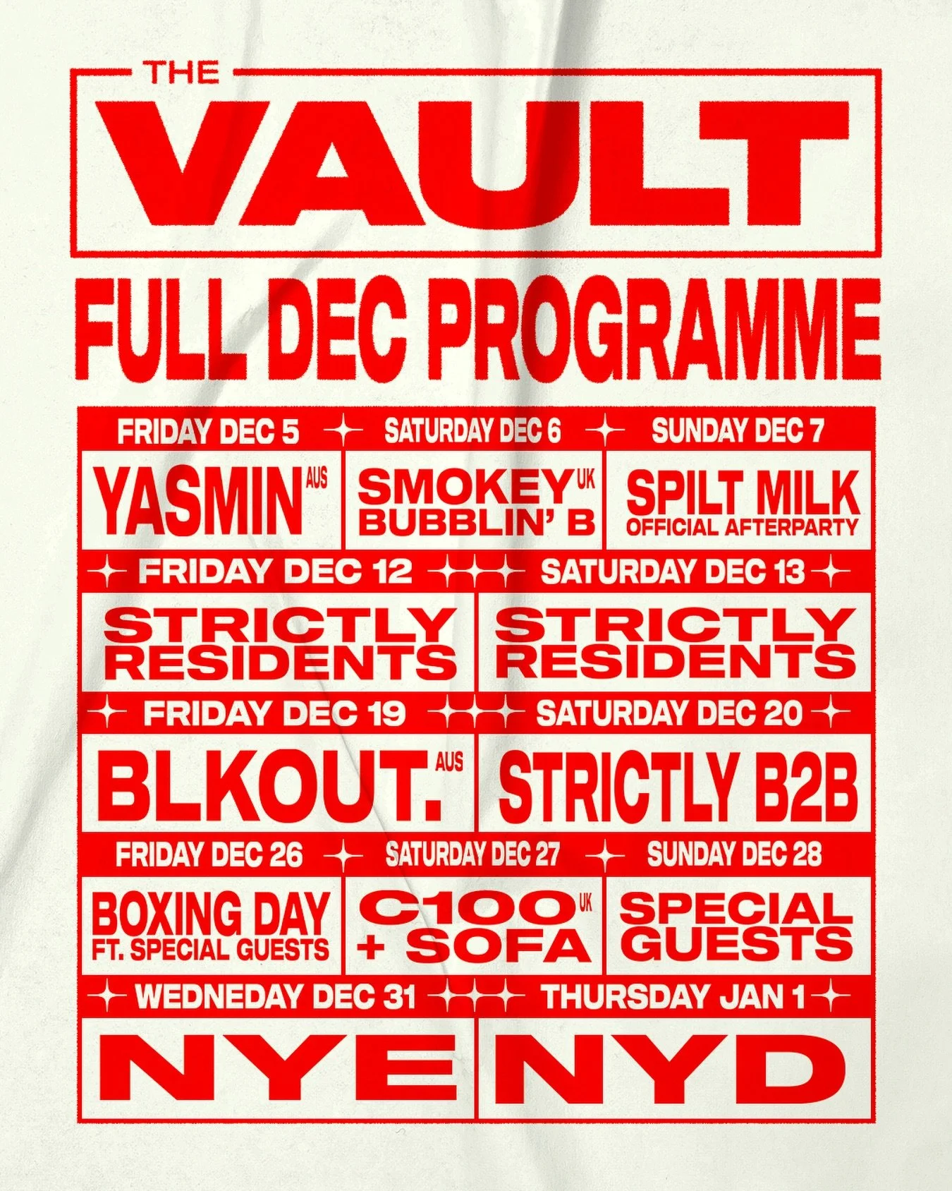 Silly Season Shows @thevaultperth 

@yyasmin.j Headline show December 5th. 

@oldsport.mp3 support for @smokeybubblinb 

Maybe a few surprise additions in there. Any guesses??