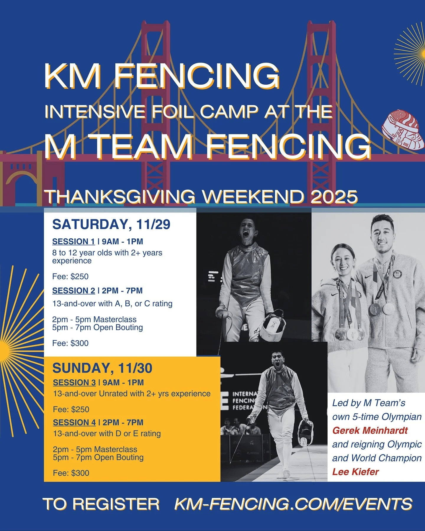 📣 Registration now open for our masterclasses in 𝗦𝗮𝗻 𝗙𝗿𝗮𝗻𝗰𝗶𝘀𝗰𝗼, 𝗖𝗮𝗹𝗶𝗳𝗼𝗿𝗻𝗶𝗮 this Thanksgiving weekend. 

We are thrilled to host sessions at @mteamfencing, @gerekmeinhardt&rsquo;s home club that he has been fencing for since he 