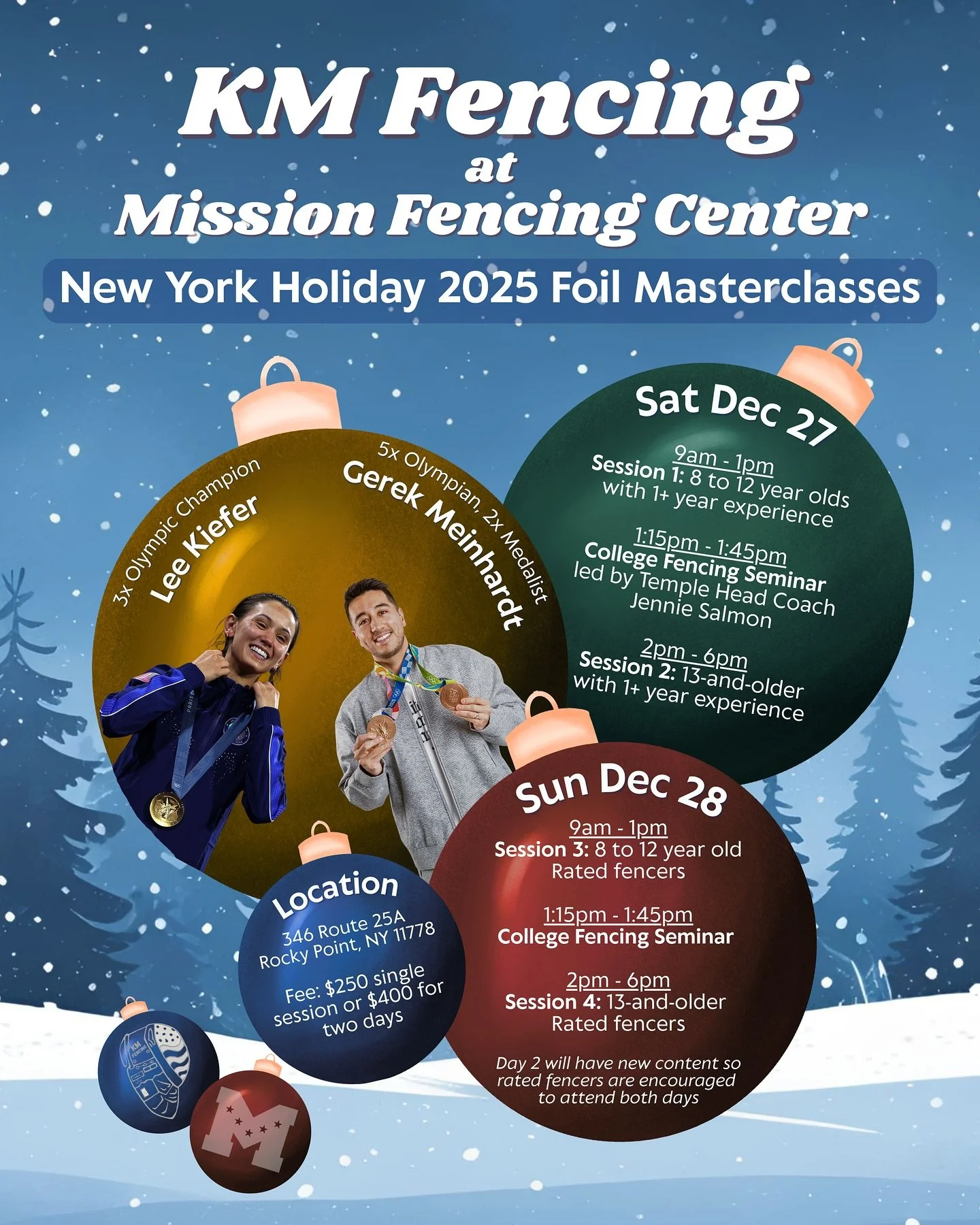 📣 Registration now open for our Masterclasses on 𝗟𝗼𝗻𝗴 𝗜𝘀𝗹𝗮𝗻𝗱, 𝗡𝗬 this December 27th and 28th!

Olympic medalists @leetothekiefer and @gerekmeinhardt are excited to head northeast this holiday season for two days at @mission_fencing. Rate