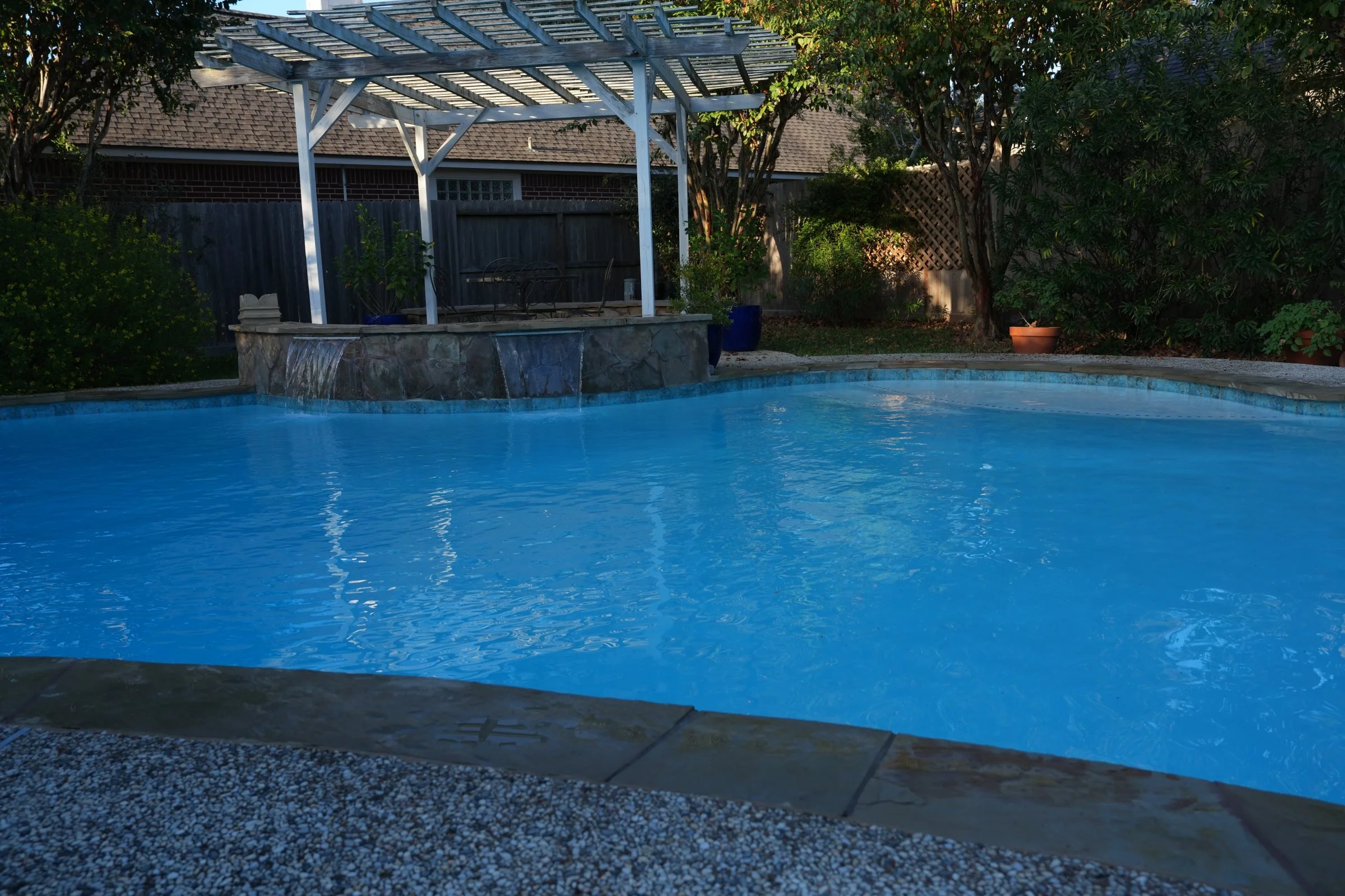 South Shore Harbor finished pool refresh with white plaster and updated tile.