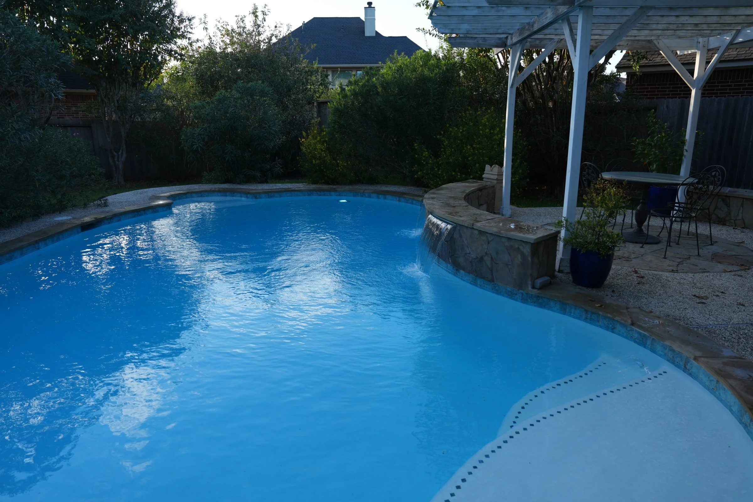 South Shore Harbor pool after plaster, tile, and coping refresh.