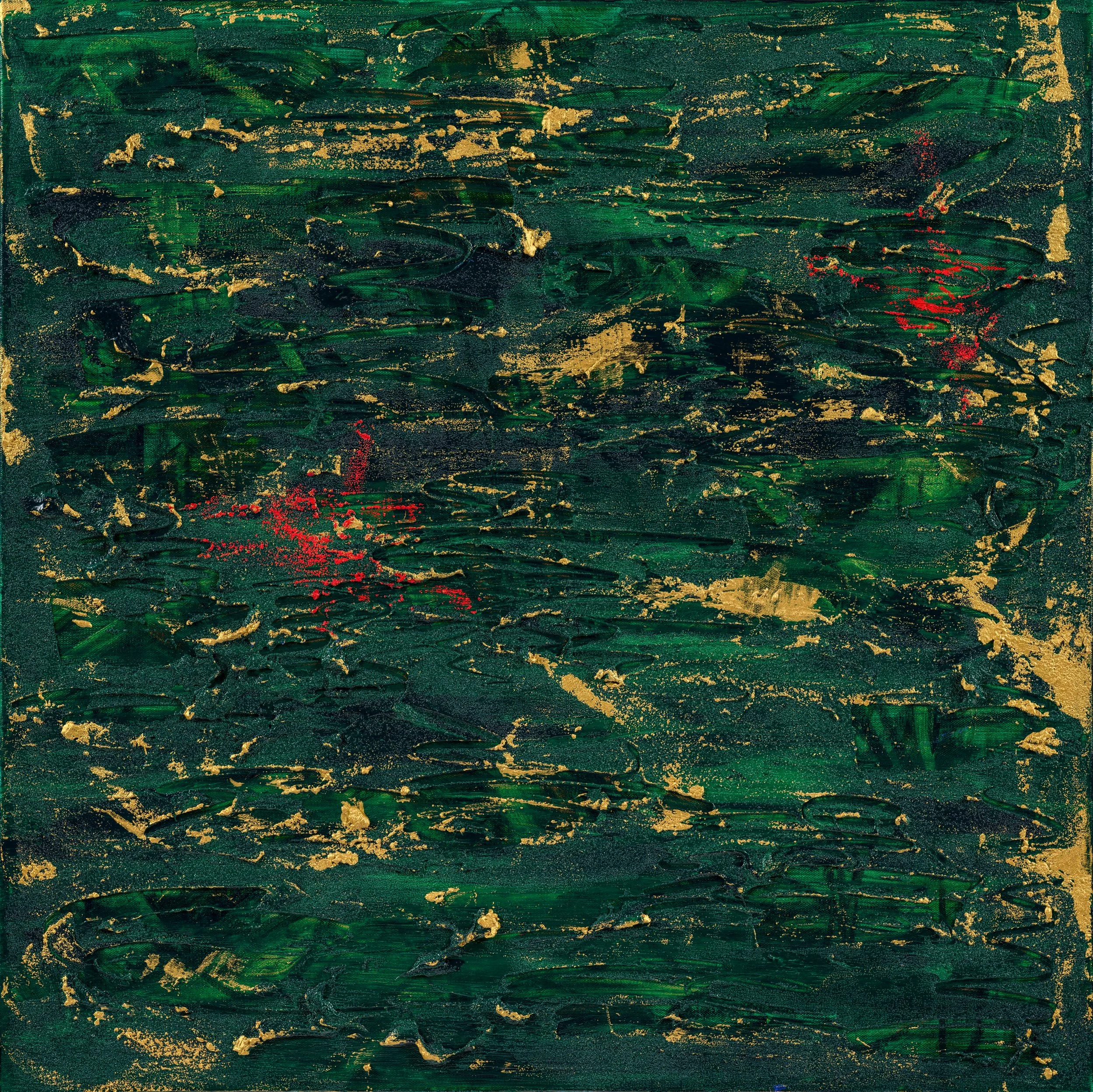 VII. Emerald - 30” x 30” - acrylic, oil & glass beads. 2024. 