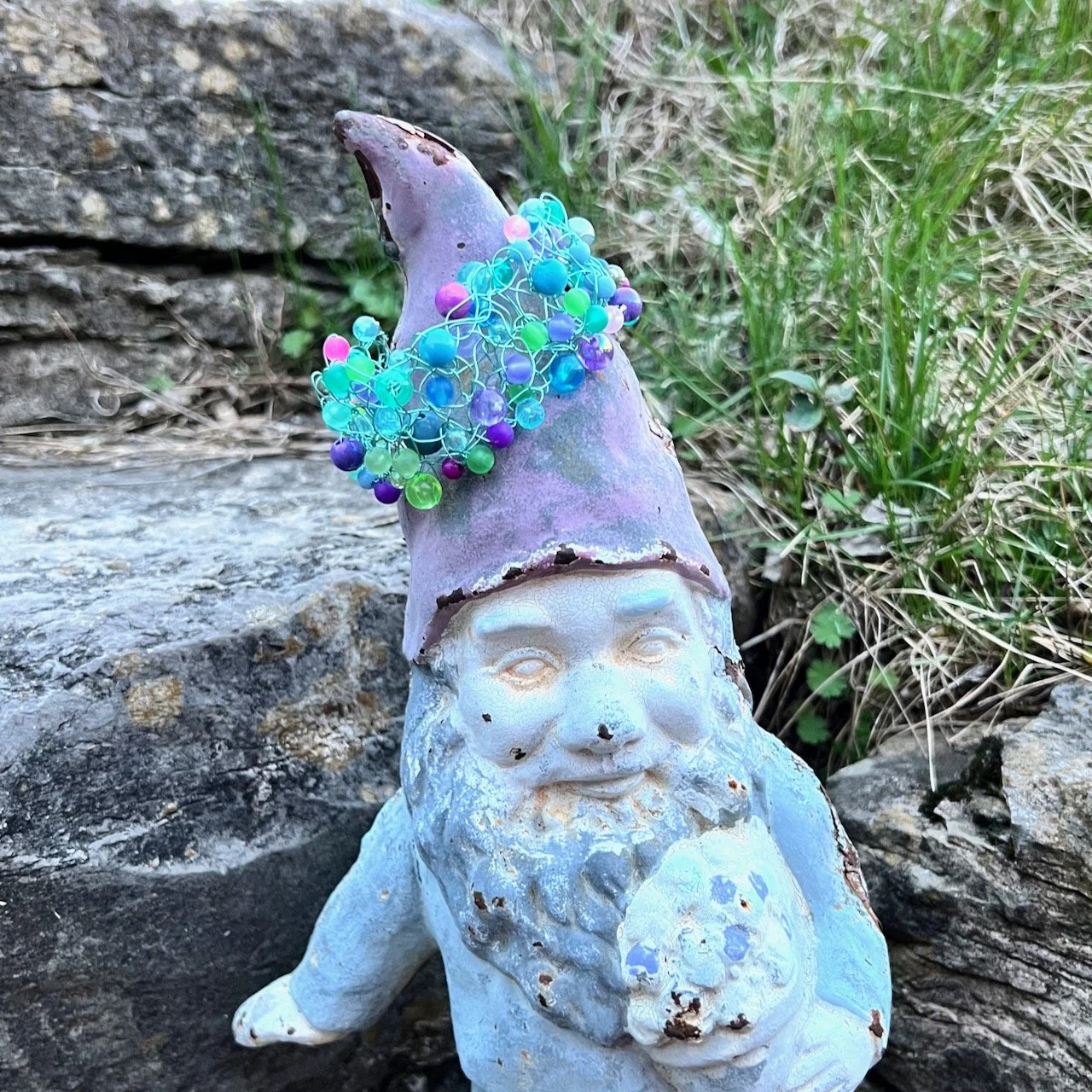 Pastel and jeweltone and beaded crochet wire bracelet