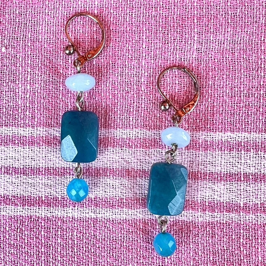 Teal beaded latch back earrings