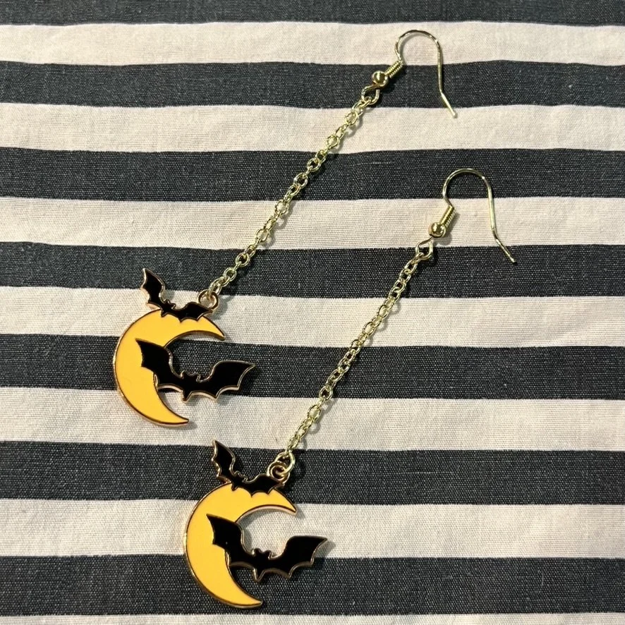 Moon and bats charm earrings