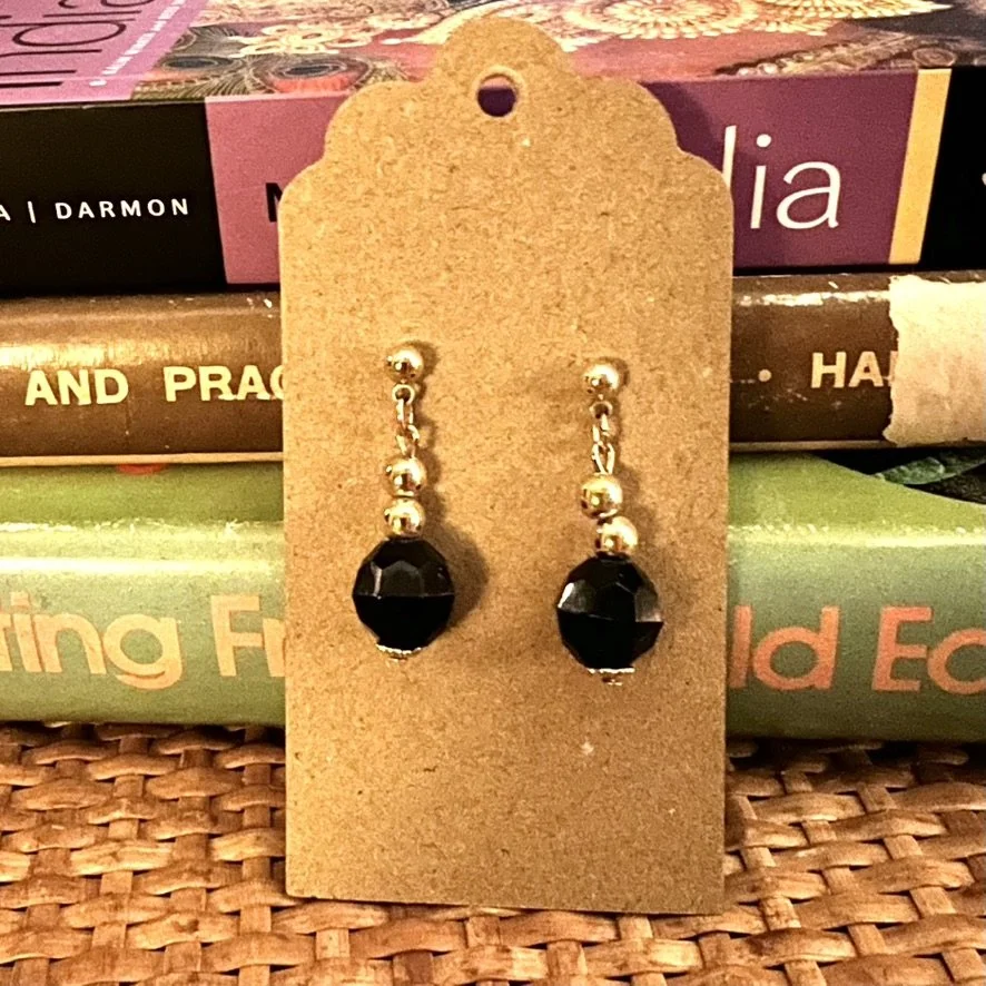 Black and gold beaded stud earrings