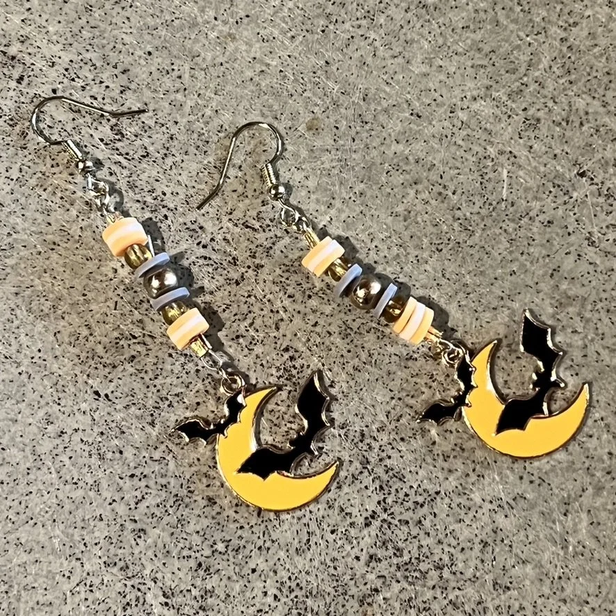 Moon and bats charm earrings