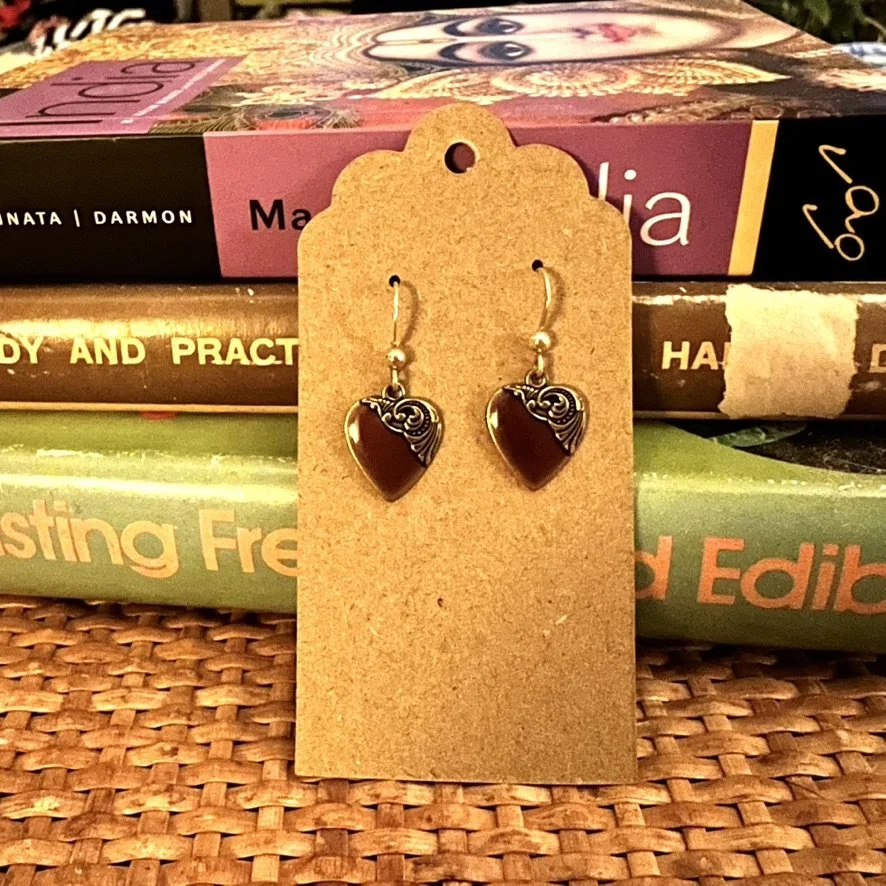 Brown enamel heart earrings