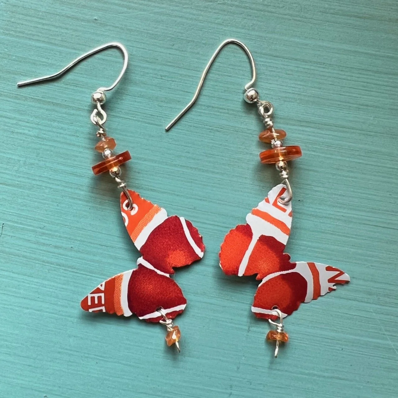 Soda can earrings: orange butterflies