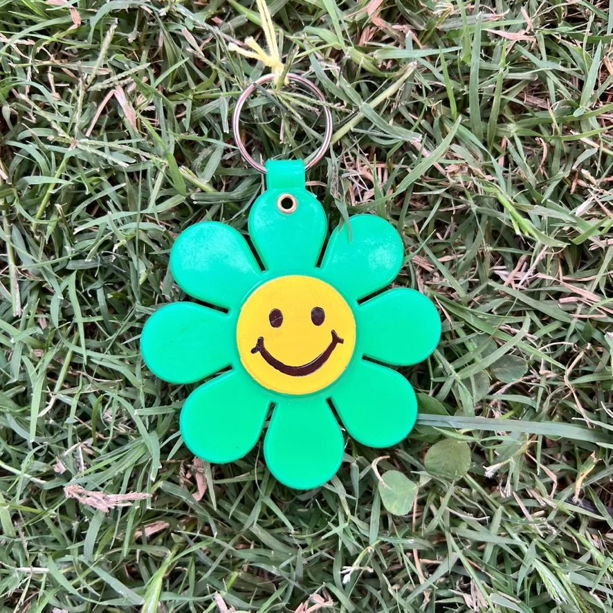 Green flower power keychain