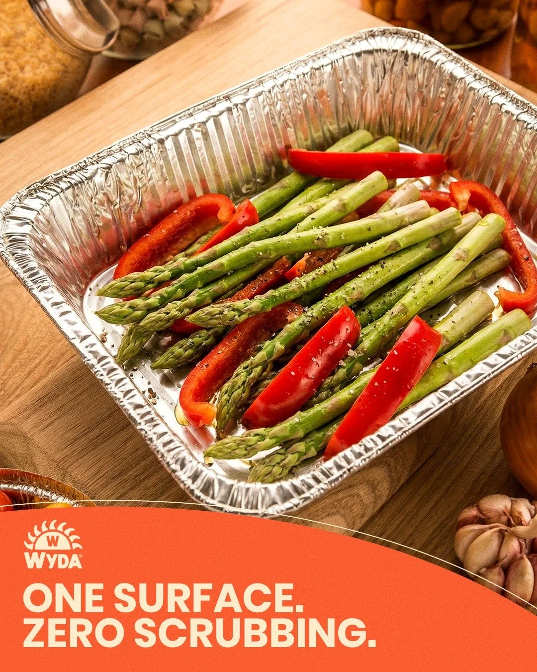 Eating well often comes with the cost of a sink full of dishes.

It doesn&rsquo;t have to.

Toss spring produce in an aluminum tray, roast, and serve. The perfect char, without the overnight soaking.

Because good food should leave a lasting impressi