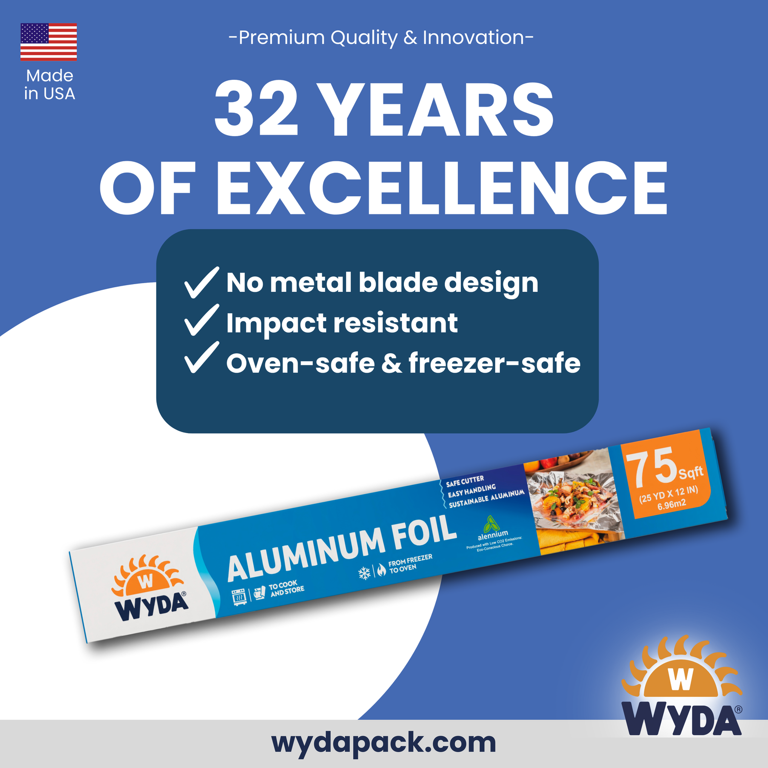 Wyda 75 Sq Ft Aluminum Foil Roll – Eco-Friendly, Made in USA