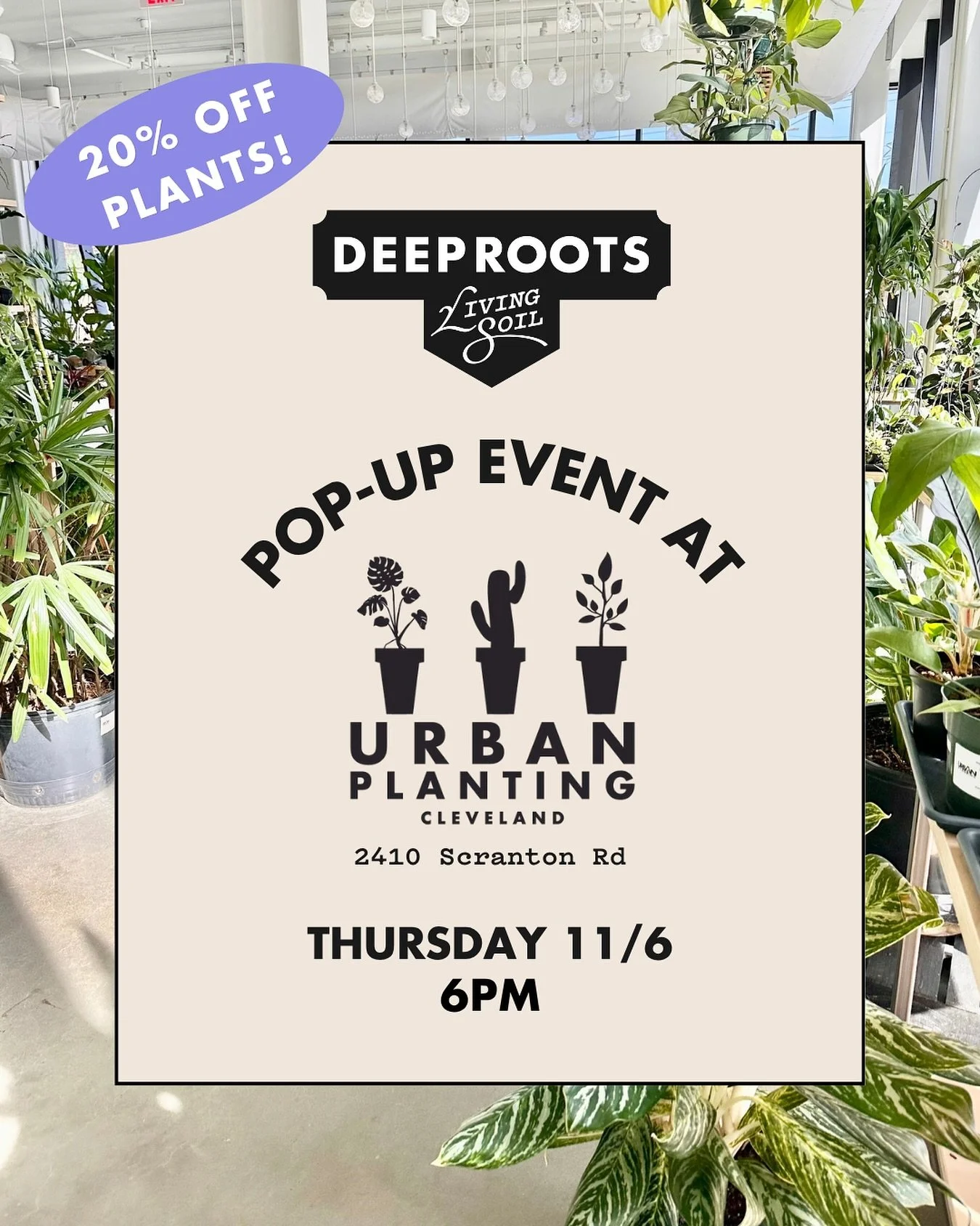 🌿 20% off all plants this Thursday from 6-7pm at Urban Planting Cleveland!
We&rsquo;re teaming up for a cozy evening of plant talk, good vibes, and living soil - featuring a talk from Deep Roots on keeping your plants strong and healthy through wint