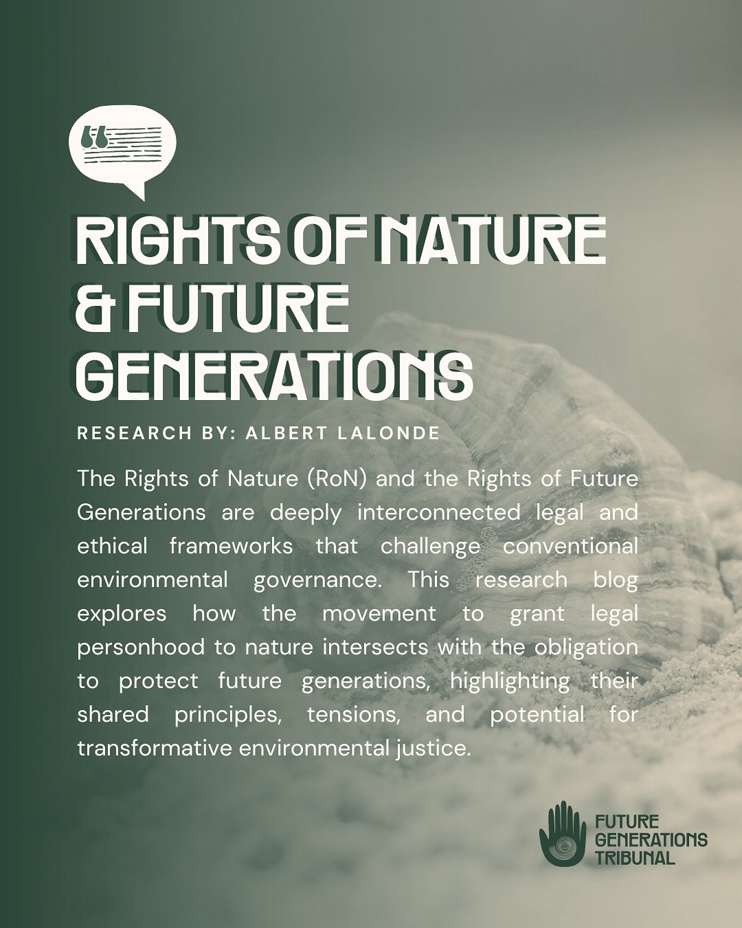 🌍 What if nature had rights? What if future generations could be legally represented?

Led by our Director of Research, Albert Lalonde, our latest blog explores the intersection between the Rights of Nature and the Rights of Future Generations, reve