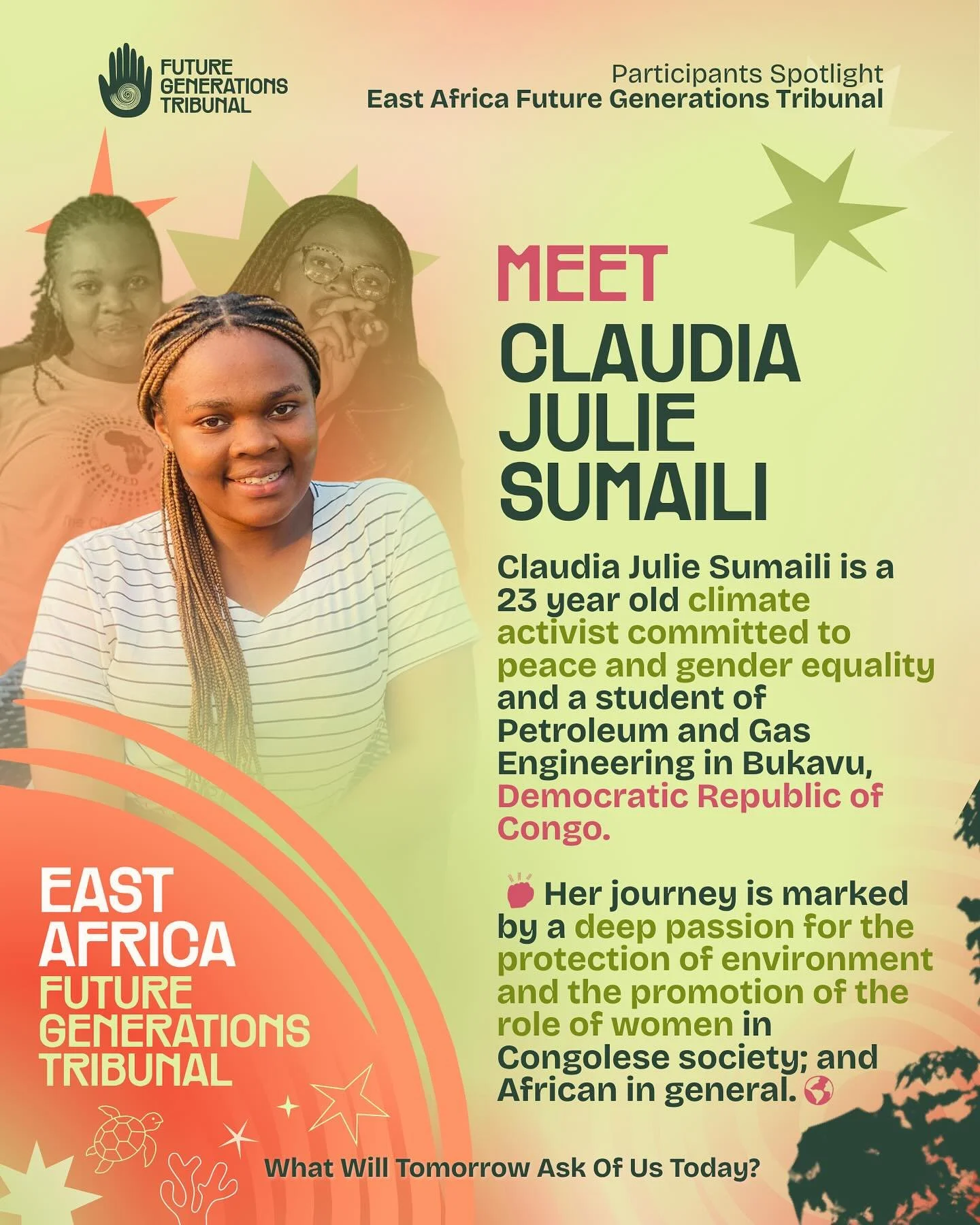 Meet Claudia Julie Sumaili @claudia_sumaili a climate activist committed to peace and gender equality and a student of Petroleum and Gas Engineering in Bukavu, Democratic Republic of Congo. ✊🏿🌍

Claudia is joining us this week for the East African 