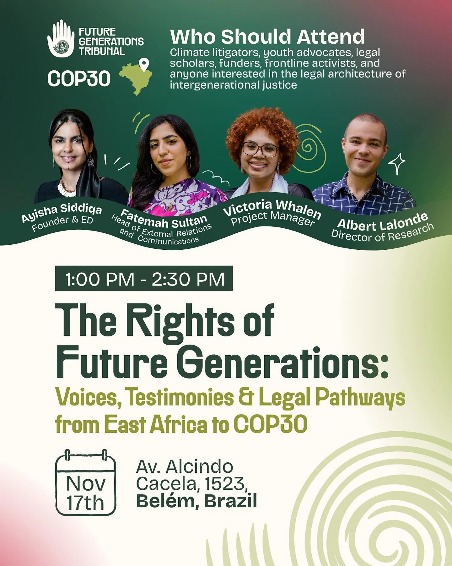 The time to establish Rights of Future Generations is NOW! 📢

✊🏾 We're bringing the voices, testimonies, and demands of our East Africa Future Generations Tribunal youth participants and experts, from Kenya all the way to COP30 in Brazil. In a time