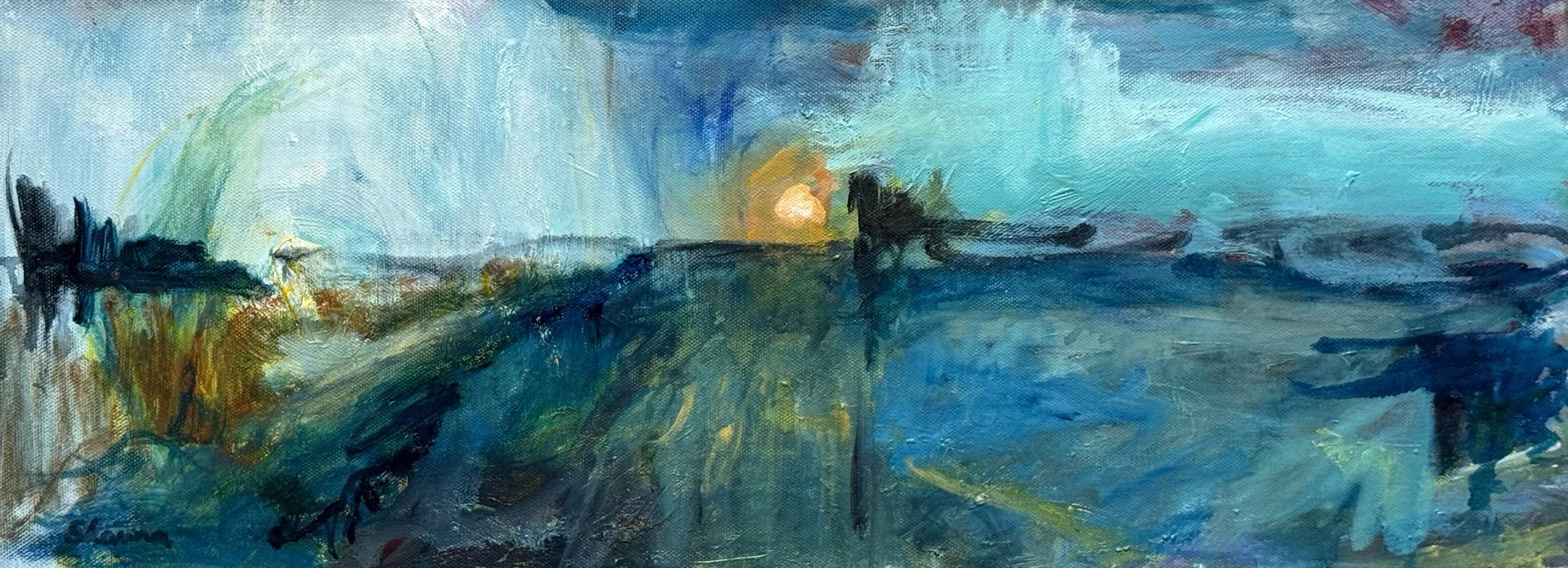 Sundown - oil on canvas (17.5 x 50cm unframed) ~ 32.5 x 65.0 cm framed £240