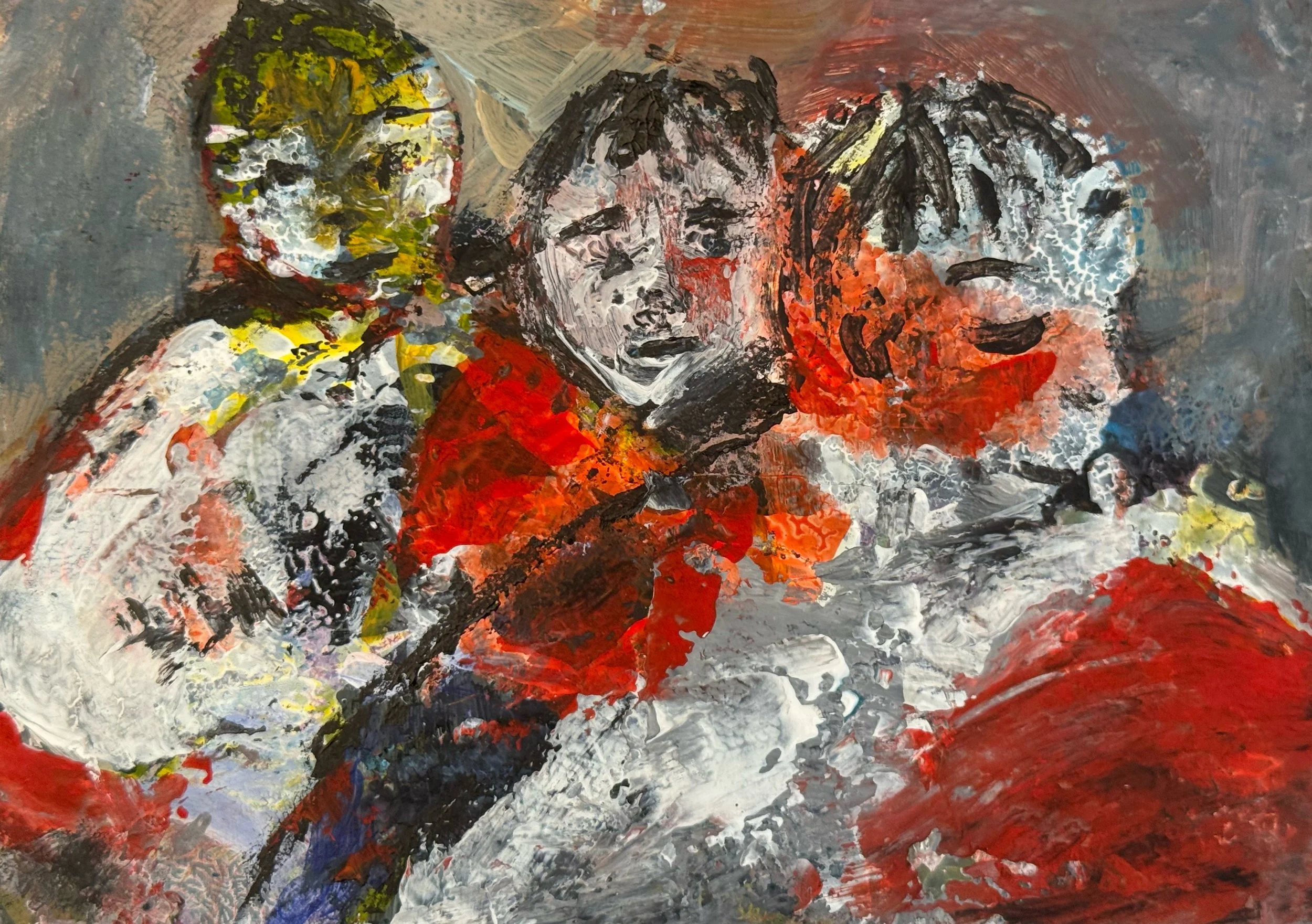 On a mission - acrylic and oil on card (10.5 x 14.8cm  unframed) - 29.2 x 33.7 cm framed £160
