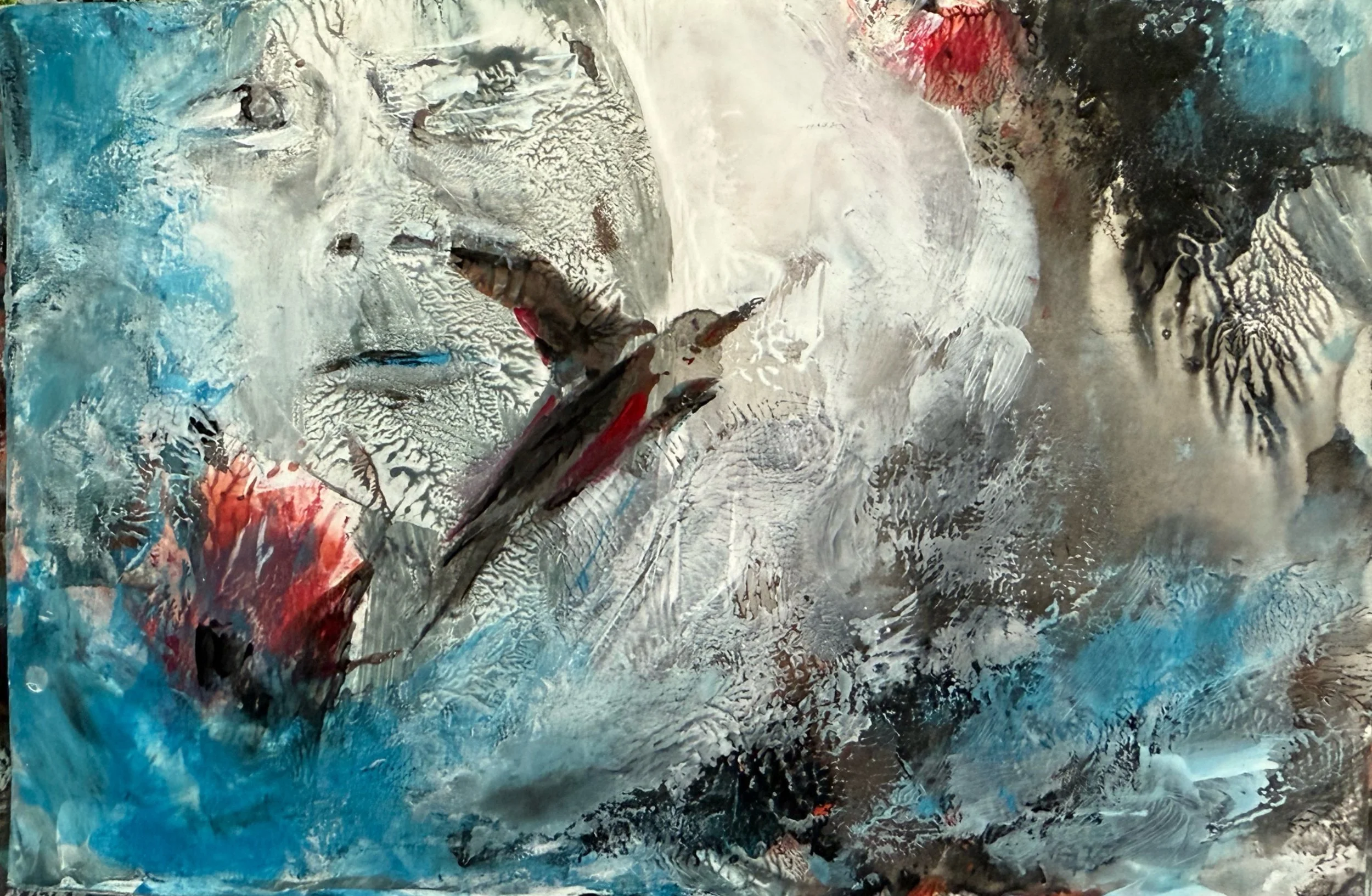 Flight - acrylic on card - 10.5 x 14.8 cm - framed £160