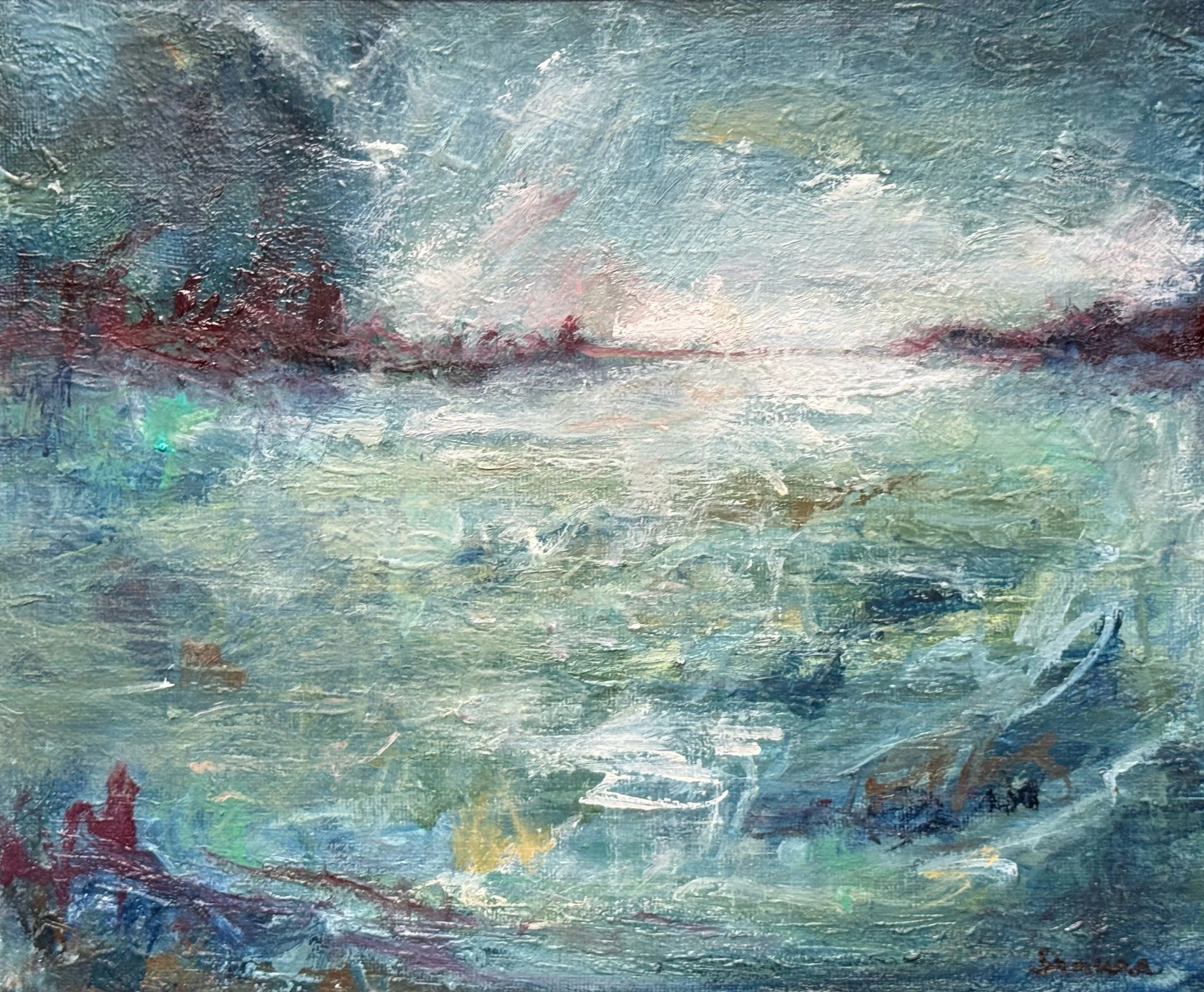 Water's light - oil on board (25.4 x 30.4 cm unframed) - 30.0 x 35.0 cm framed £200