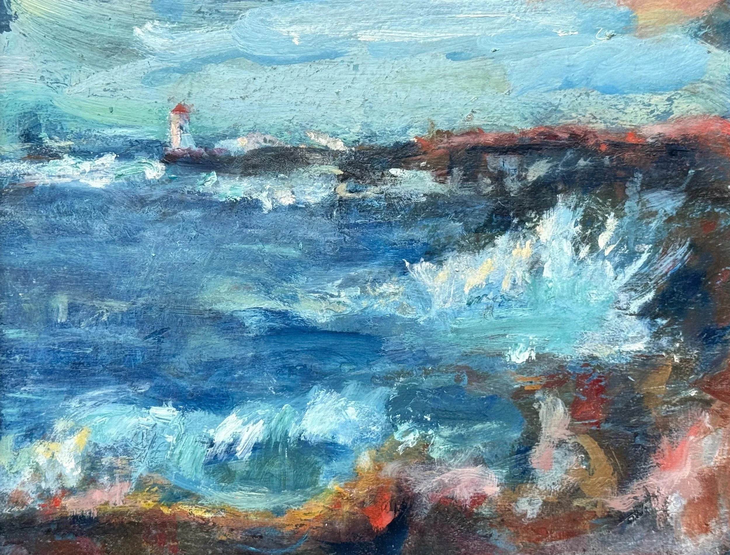 Lighthouse - oil on board (20.0 x 25.5 cm unframed) - 23.3 x 28.5 cm framed £140