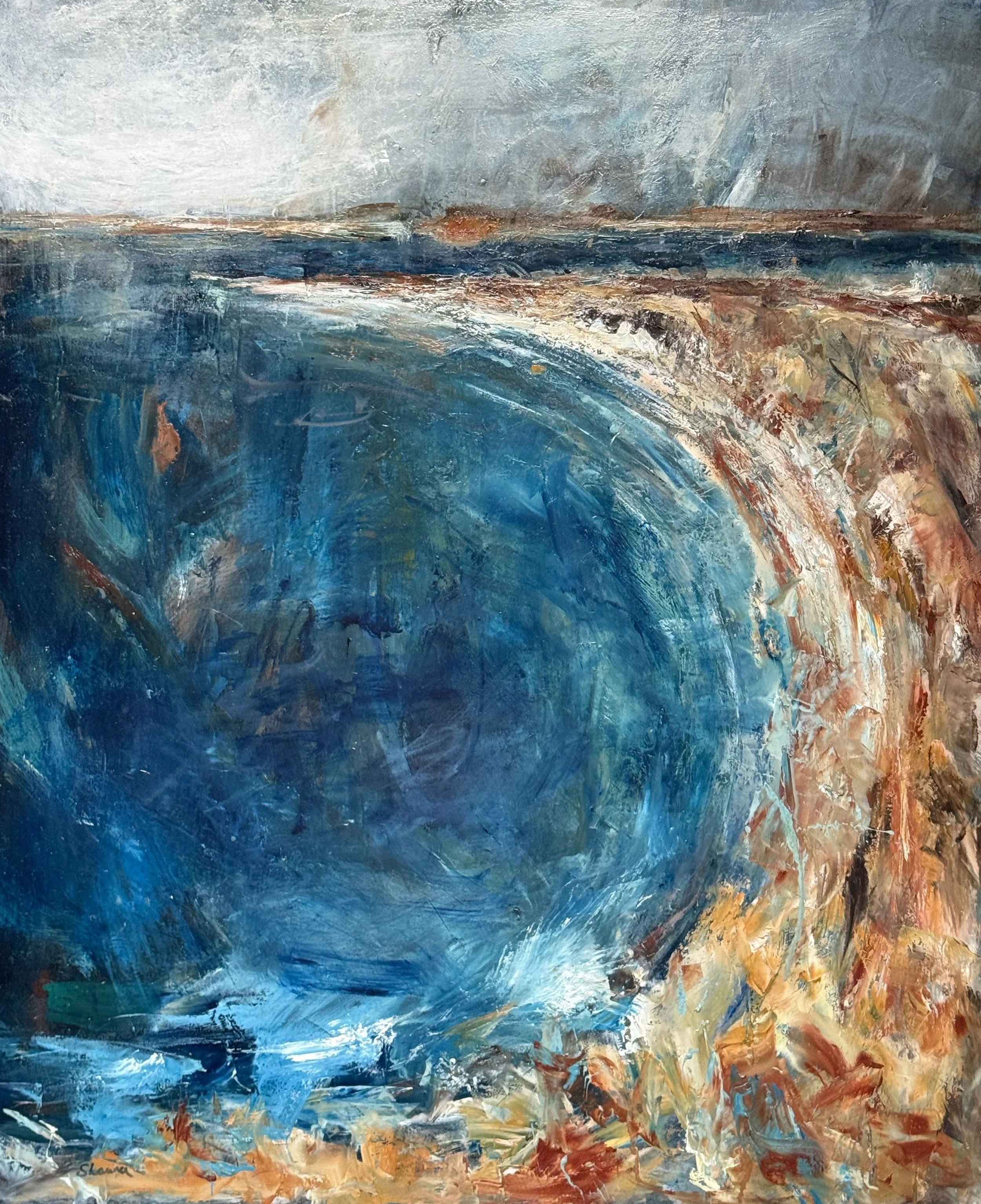 Where water meets the land - oil on board (61 x 51 cm unframed)  - 73.0 x 63.0 cm  framed £350