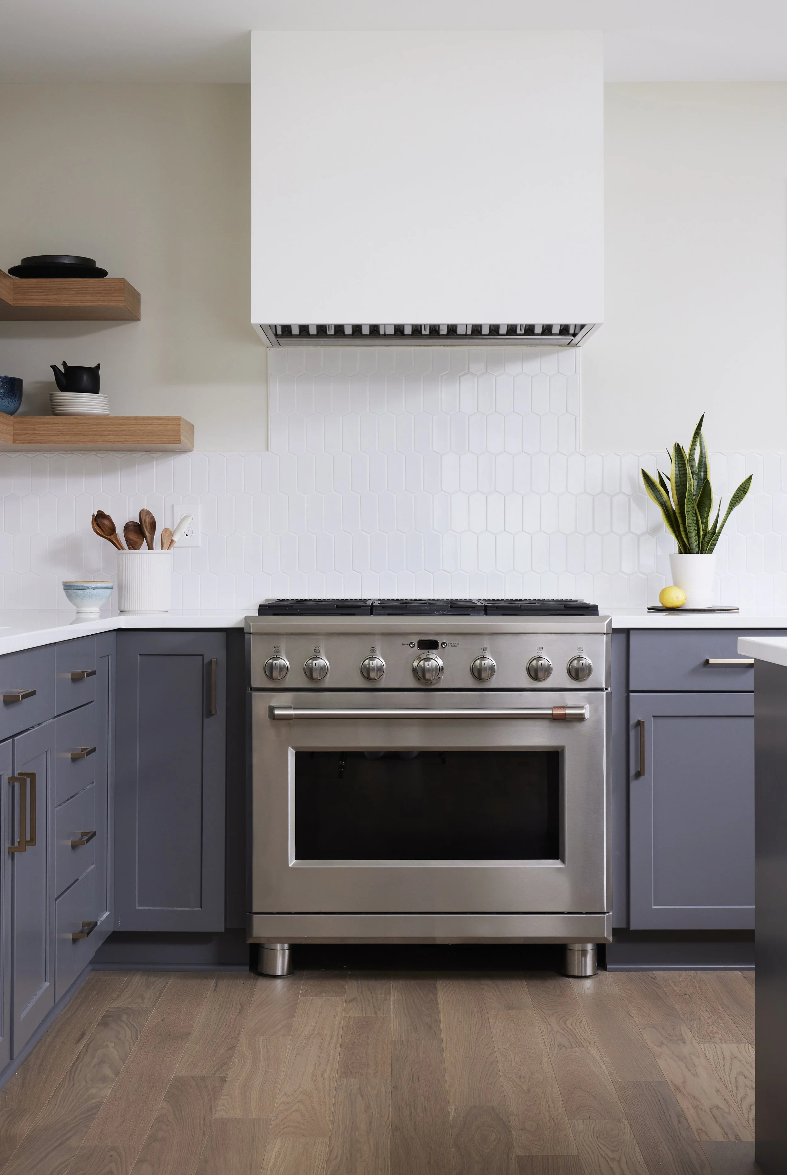 range hood with clean lines in a newly renovated kitchen