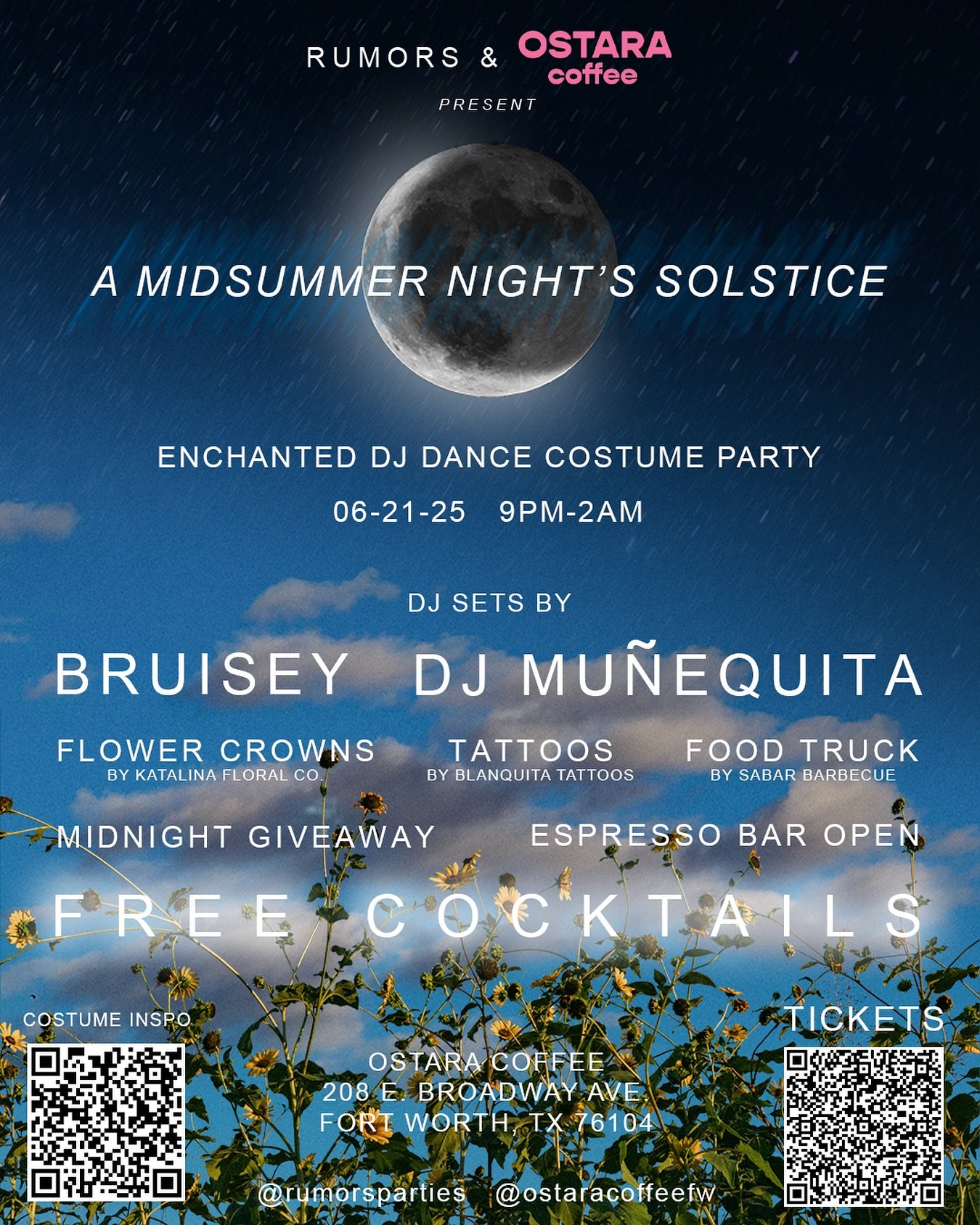 Join Rumors and Ostara Coffee Saturday June 21st for:

✨🌛🌞A Midsummer Night&rsquo;s Solstice 🌞🌜✨

Don&rsquo;t miss this Summer&rsquo;s 🥵HOTTEST🥵 (and only) immersive DJ dance costume party in the theme of A Midsummer Night&rsquo;s Dream 💋✨🍄🧚