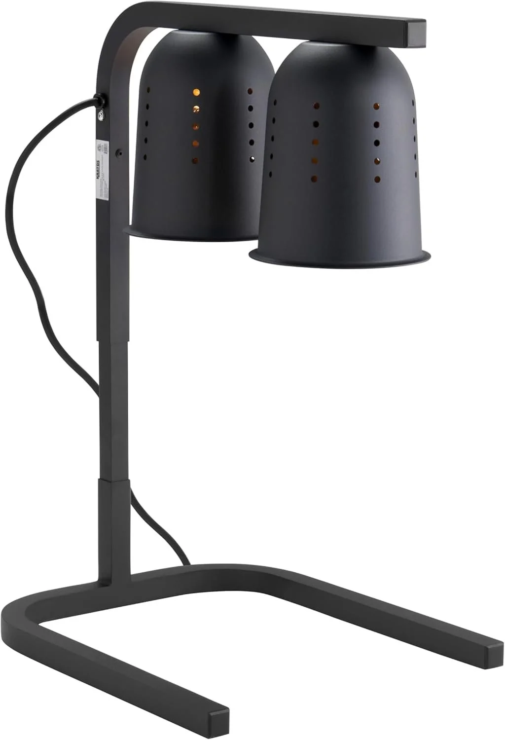 A black electric stove with two flat, round burners on a stand.