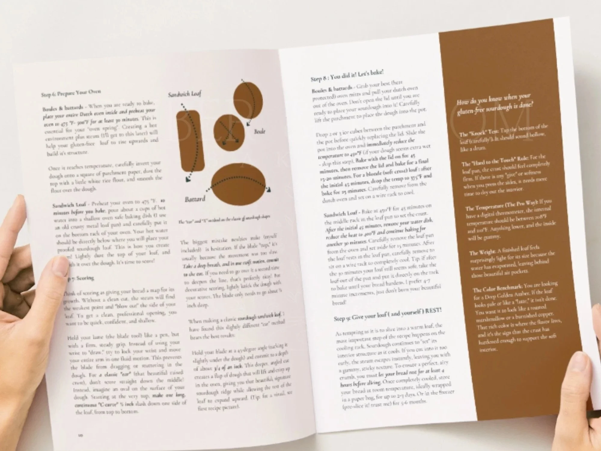 Step-by-step scoring and baking instructions for gluten-free sourdough boules, battards, and sandwich loaves.