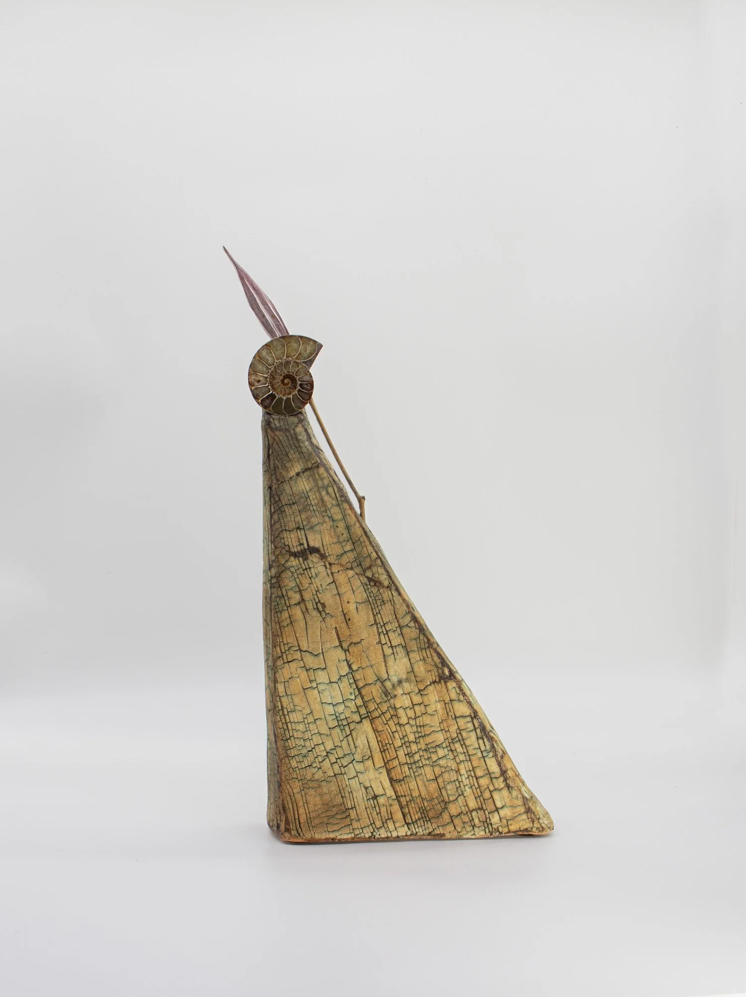 Triangle Vase with Ammonite