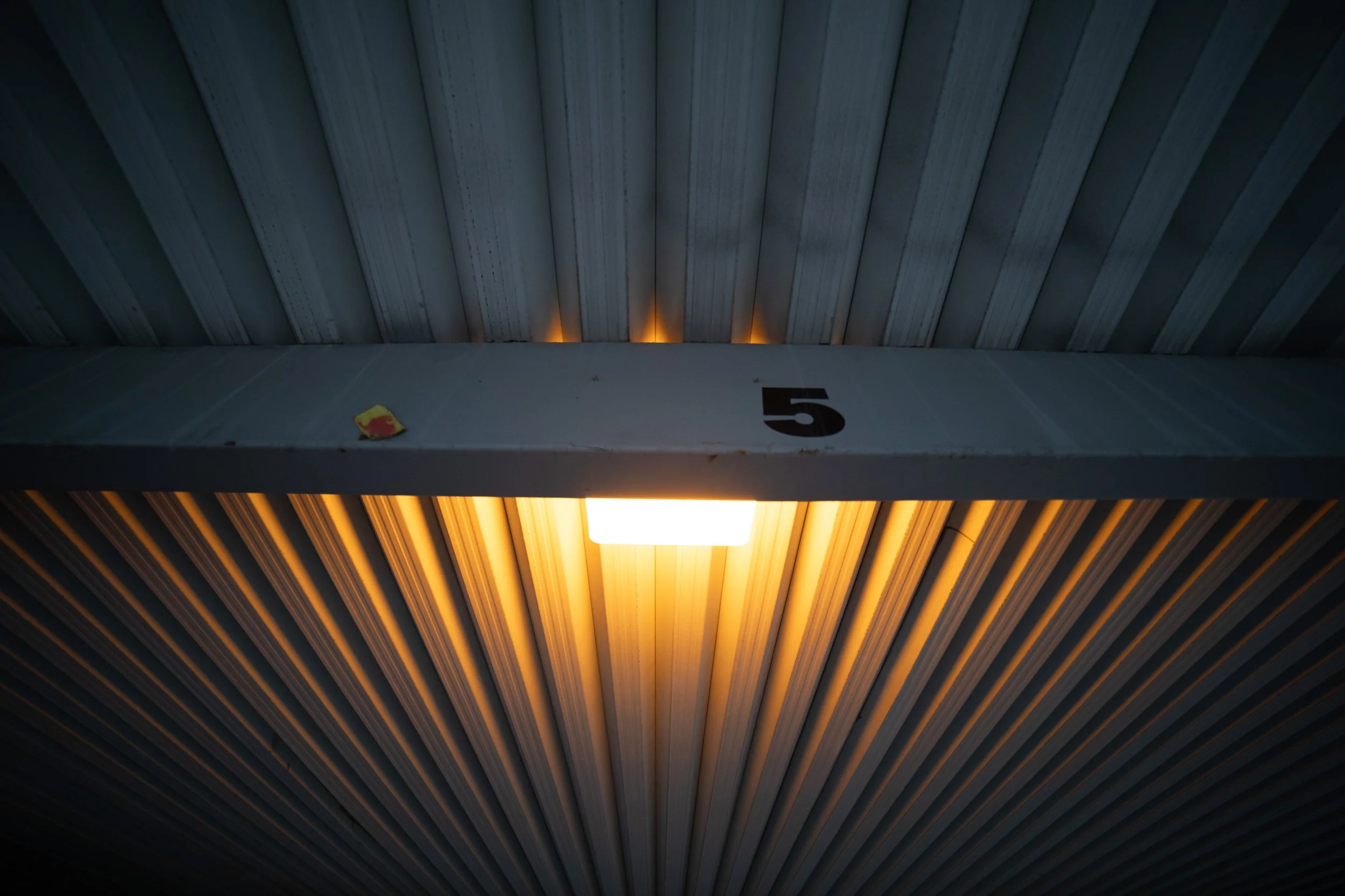 Light fixture, corrugated ceiling, Denver, CO